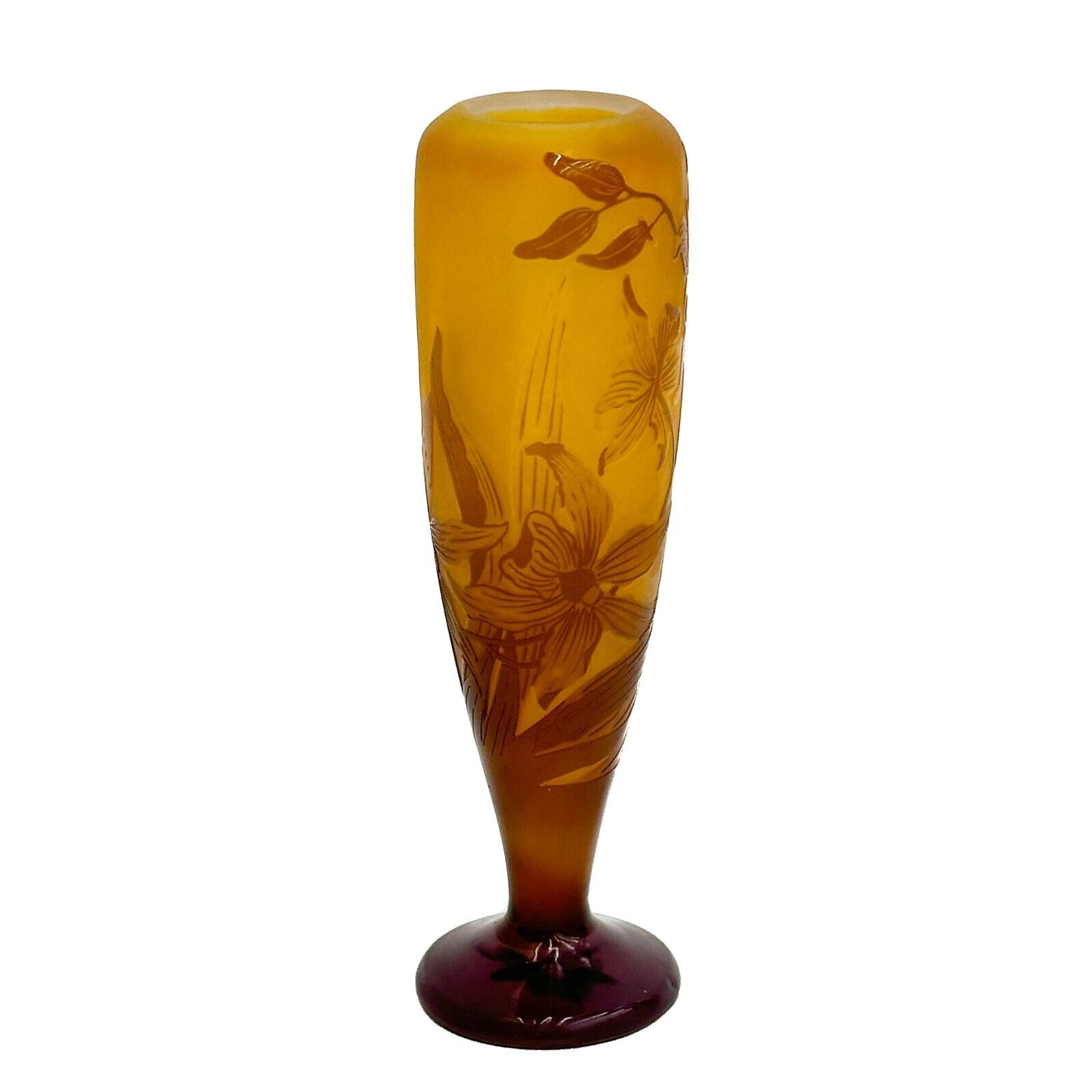 Emile Galle Acid Etched Cameo Art Glass Vase Irises Gold circa 1890