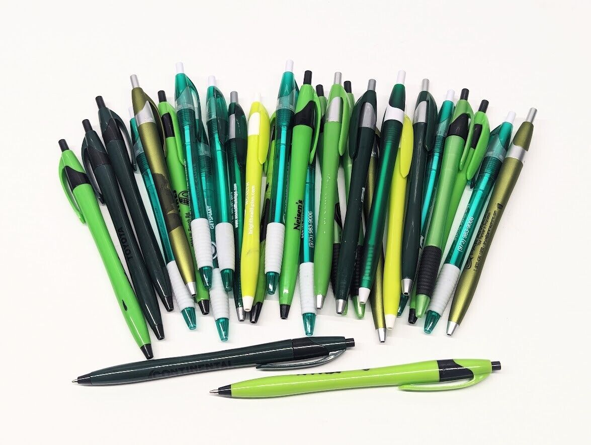 30ct Lot Misprint Retractable Click Pens: GREEN Javalina/Slimster CHOOSE COLOR
