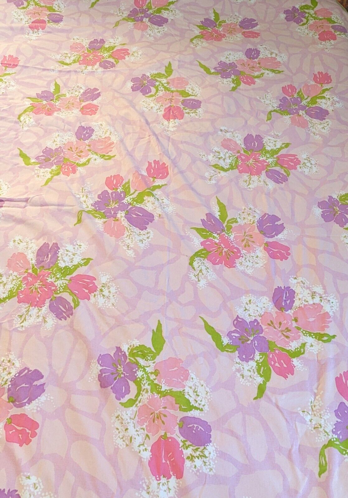 Vintage Flat Sheet Pink & Purple Flowers 72\