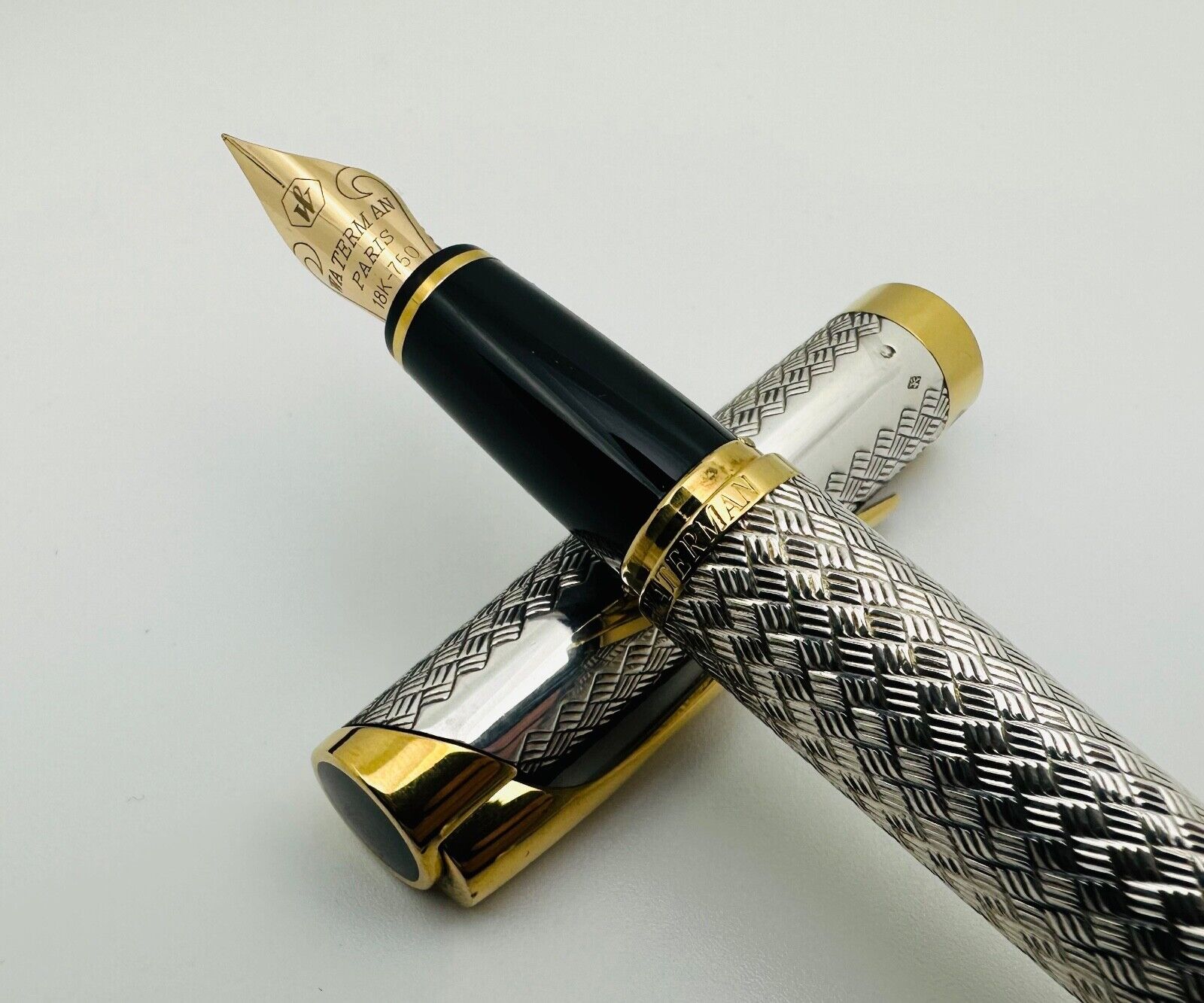 Waterman Vintage L'Etalon 925 Sterling Silver Fountain Pen 18K Gold Nib