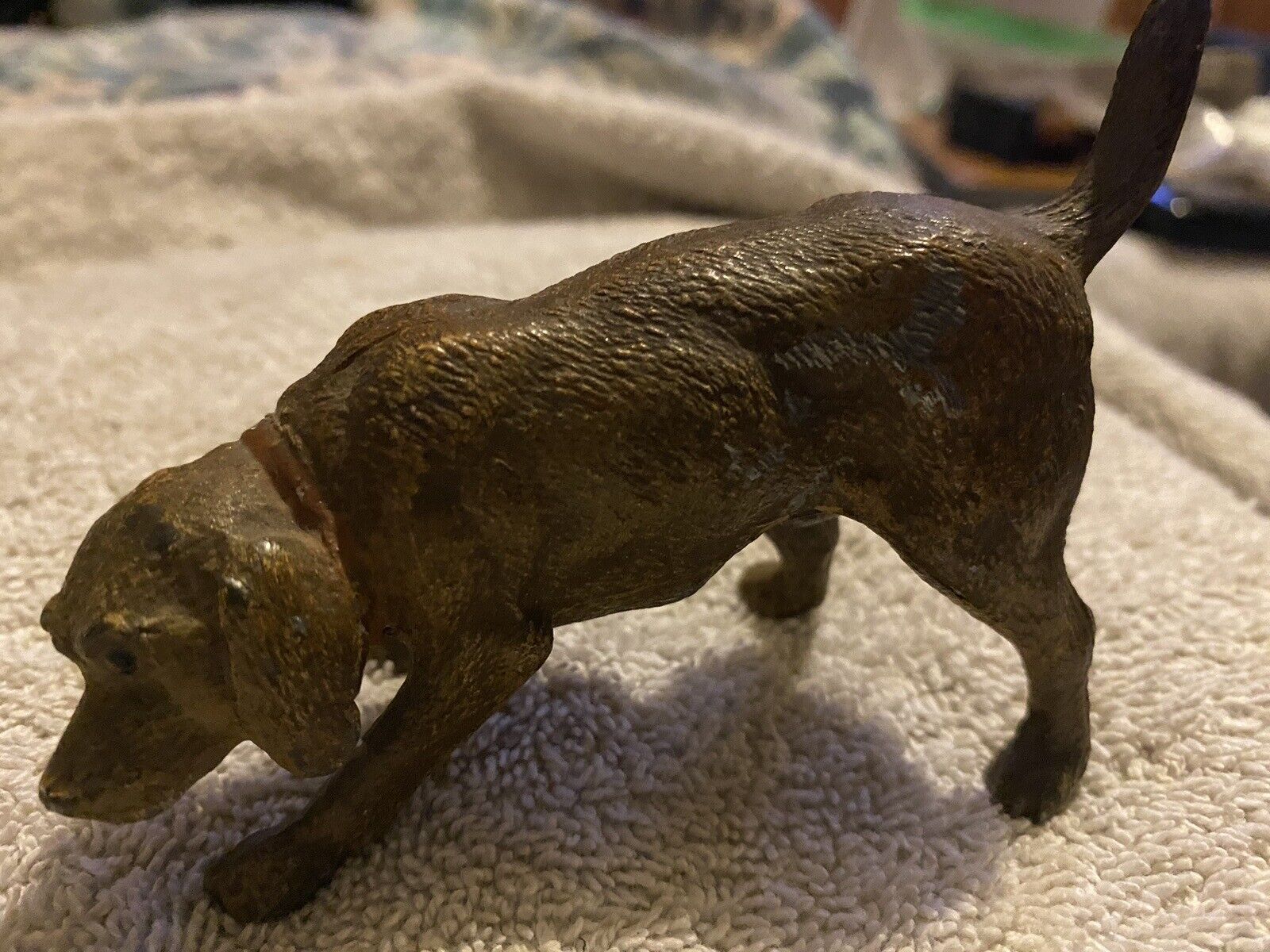 Vintage Cast Metal Bronze Colored Metal Pointer Hunting Dog Figurine