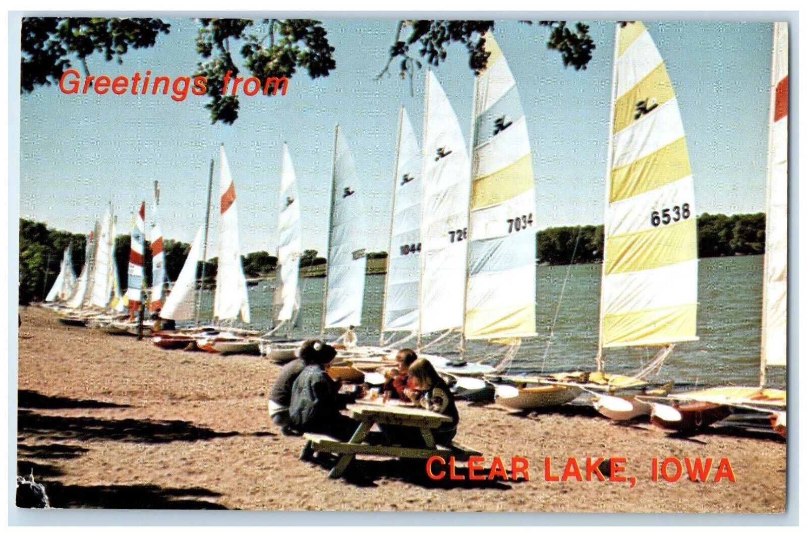 c1960 Greetings From Sailboat Beach Clear Lake Iowa IA Vintage Antique Postcard