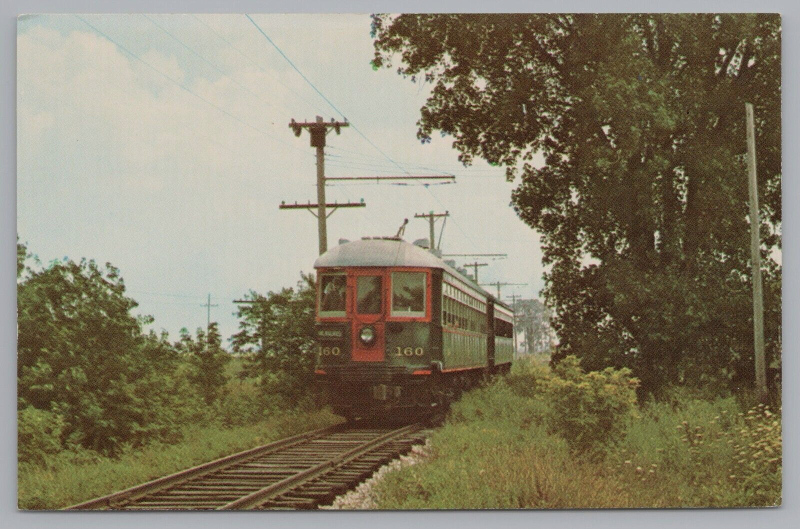 Postcard Illinois Railway Museum TwoCar Train Chicago N Shore Milwaukee Railroad