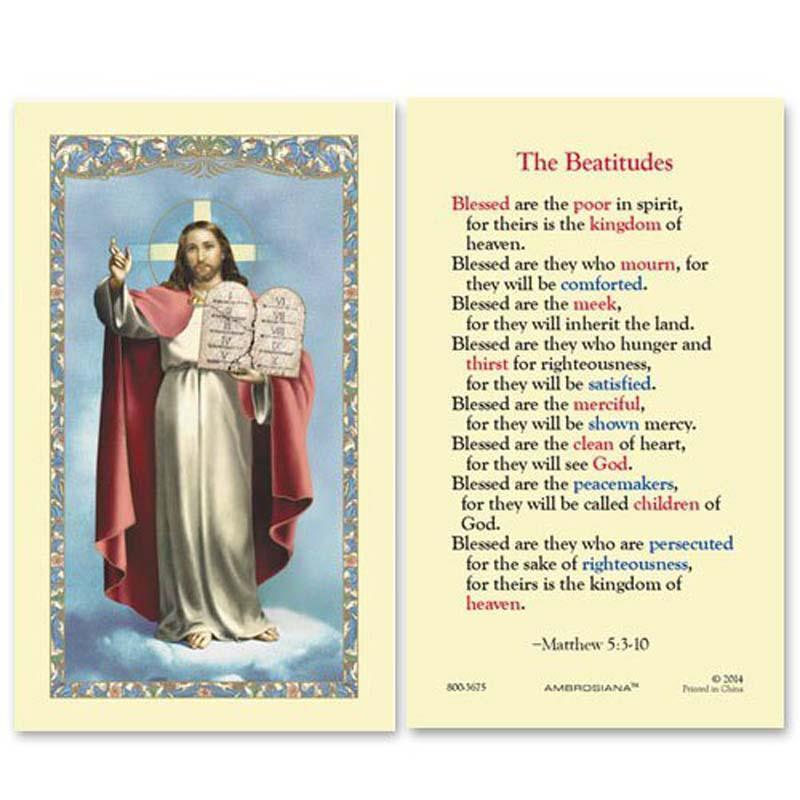The Beatitudes Laminated Holy Card Pack of 25 Size 2.675 in W x 4.375 in H