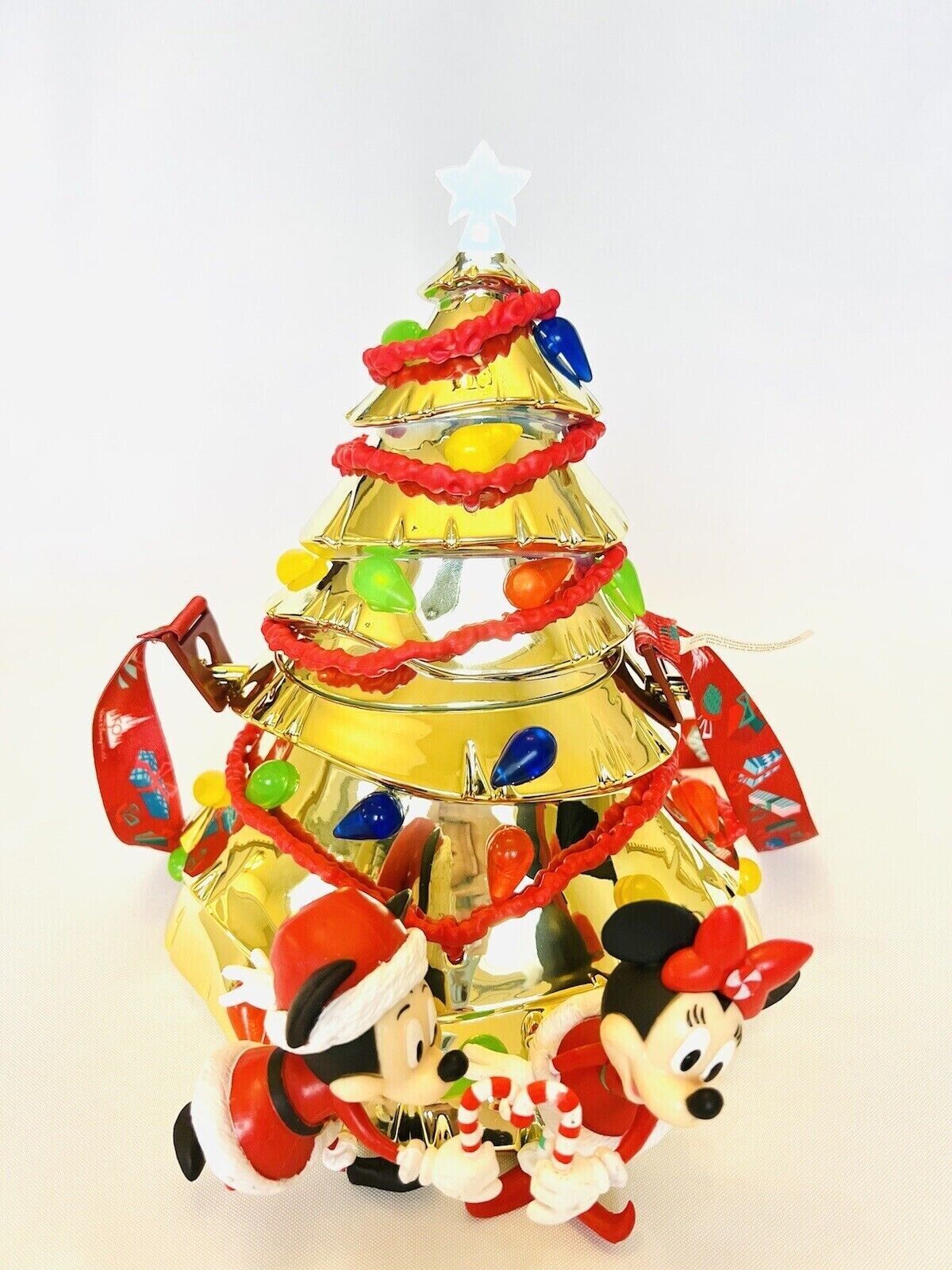 Disney Parks 2022 Gold Christmas Tree Light Up Mickey Minnie Popcorn Bucket New