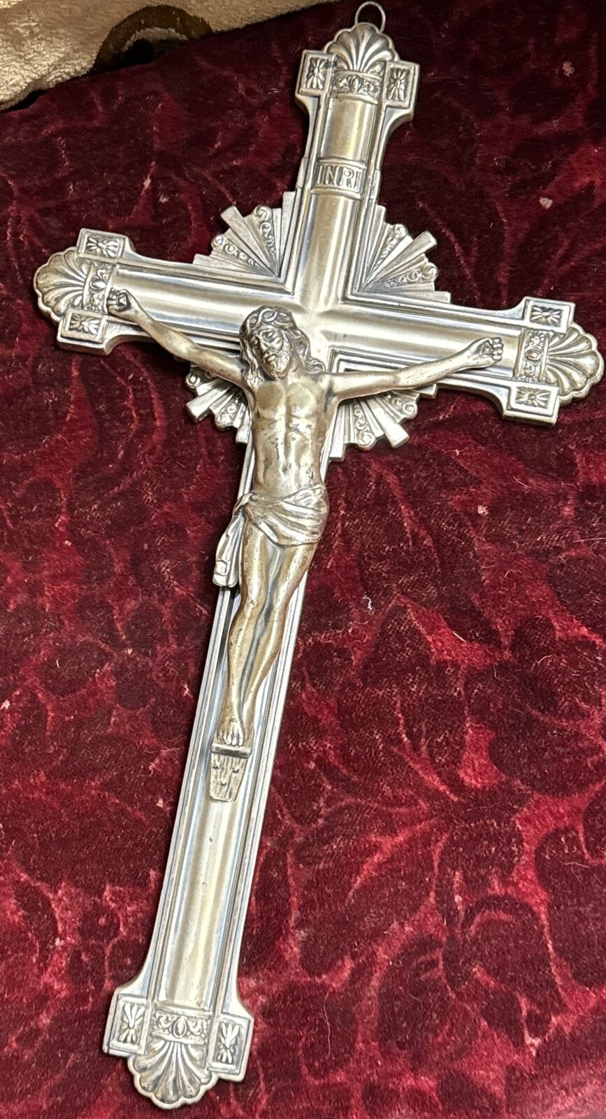 Antique Silver plate Large Crucifix JB 1935 