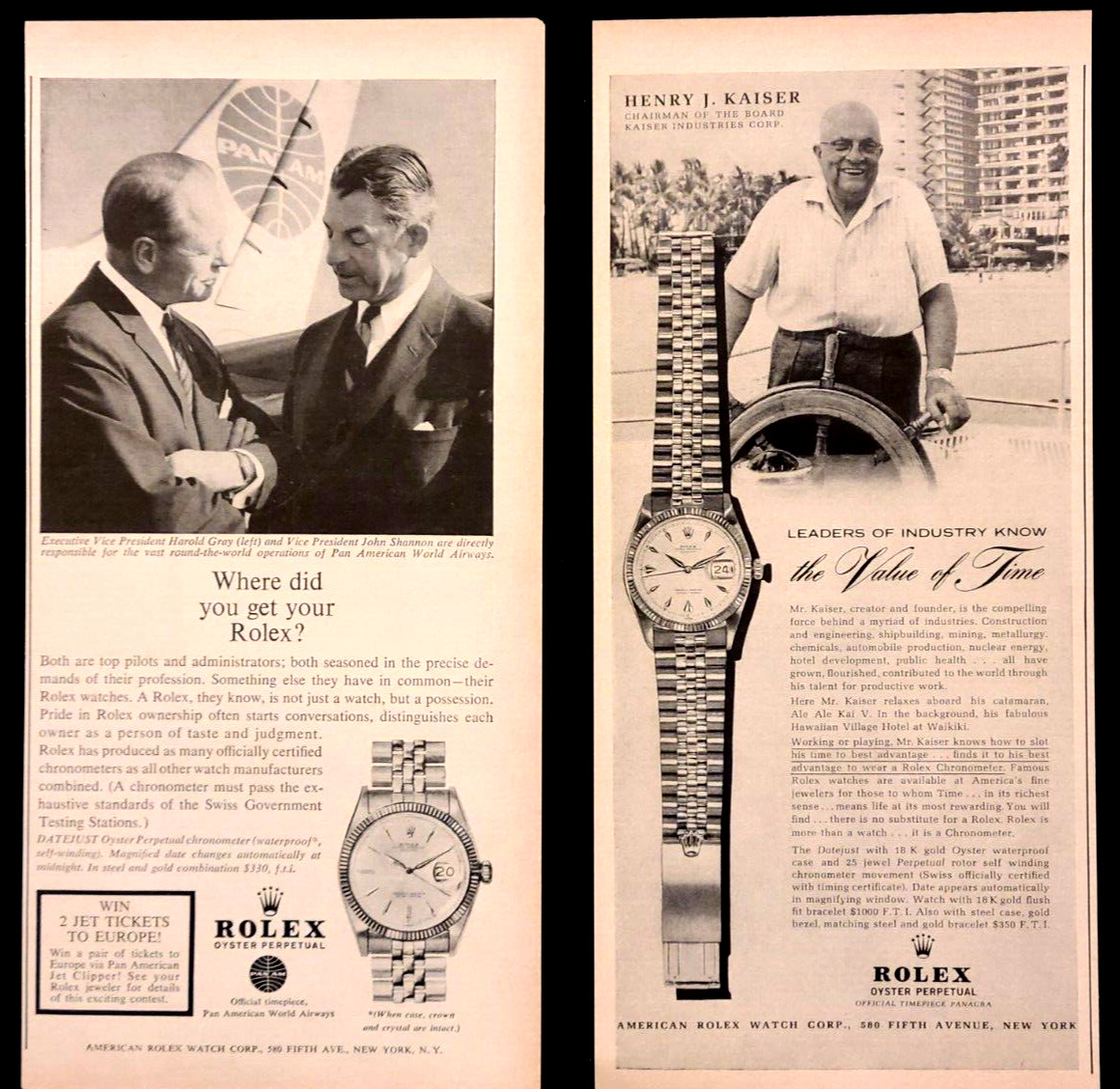Rolex Oyster Perpetual Original 1958 & 1963 Vintage Print Ad Lot