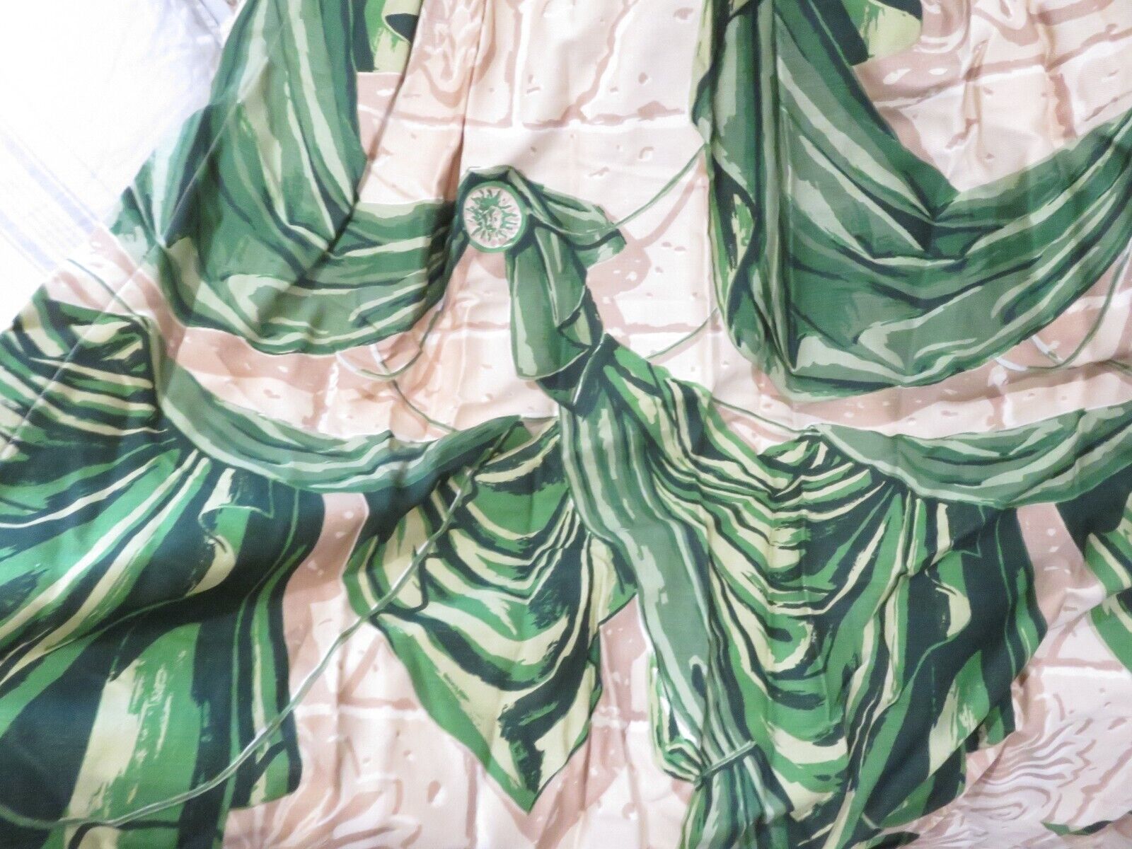 Vintage 40\'s 50\'s Romantic meets MCM Vintage Barkcloth drapes Grass Greens&Cream