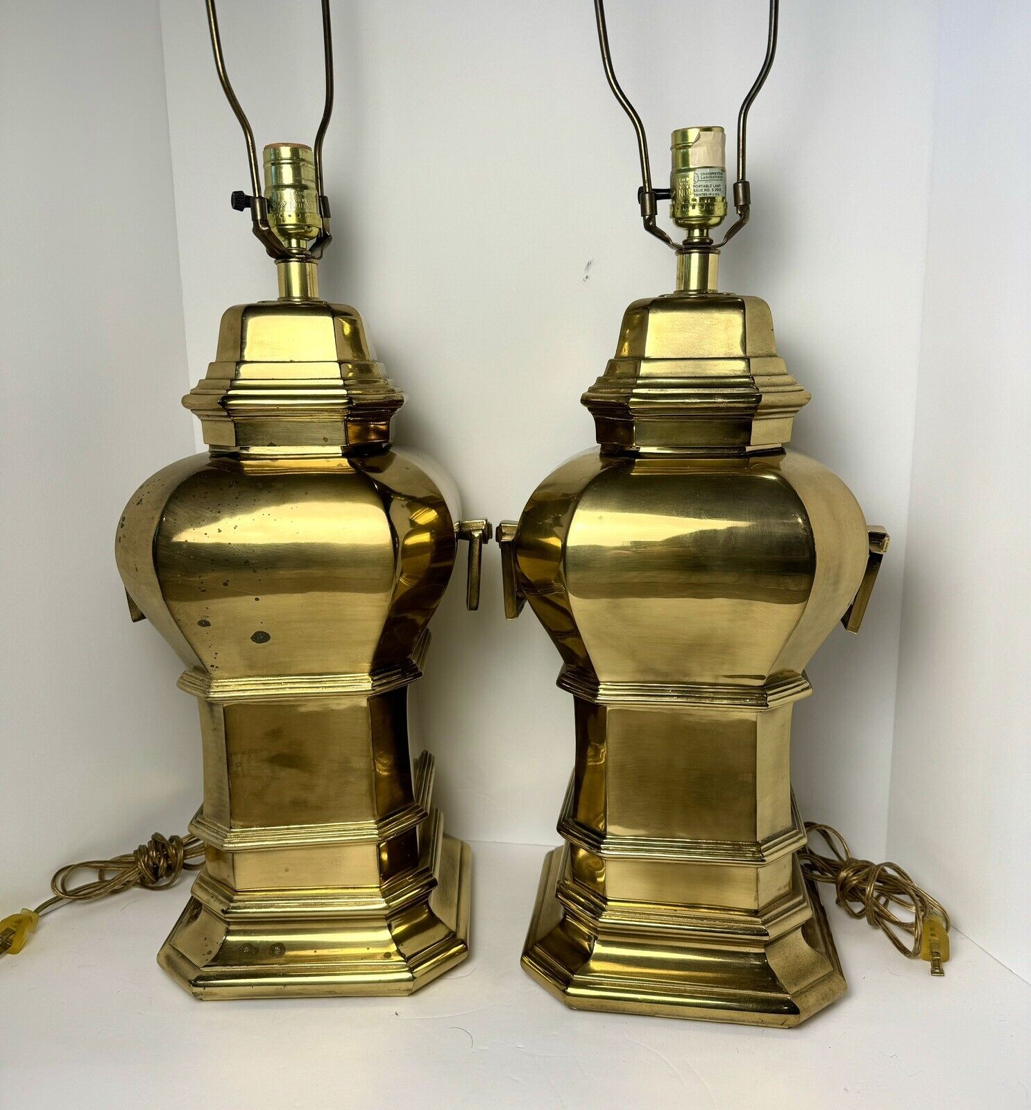 Pair LARGE Frederick Cooper Style Chinoiserie Hollywood Regency MCM Brass Lamps