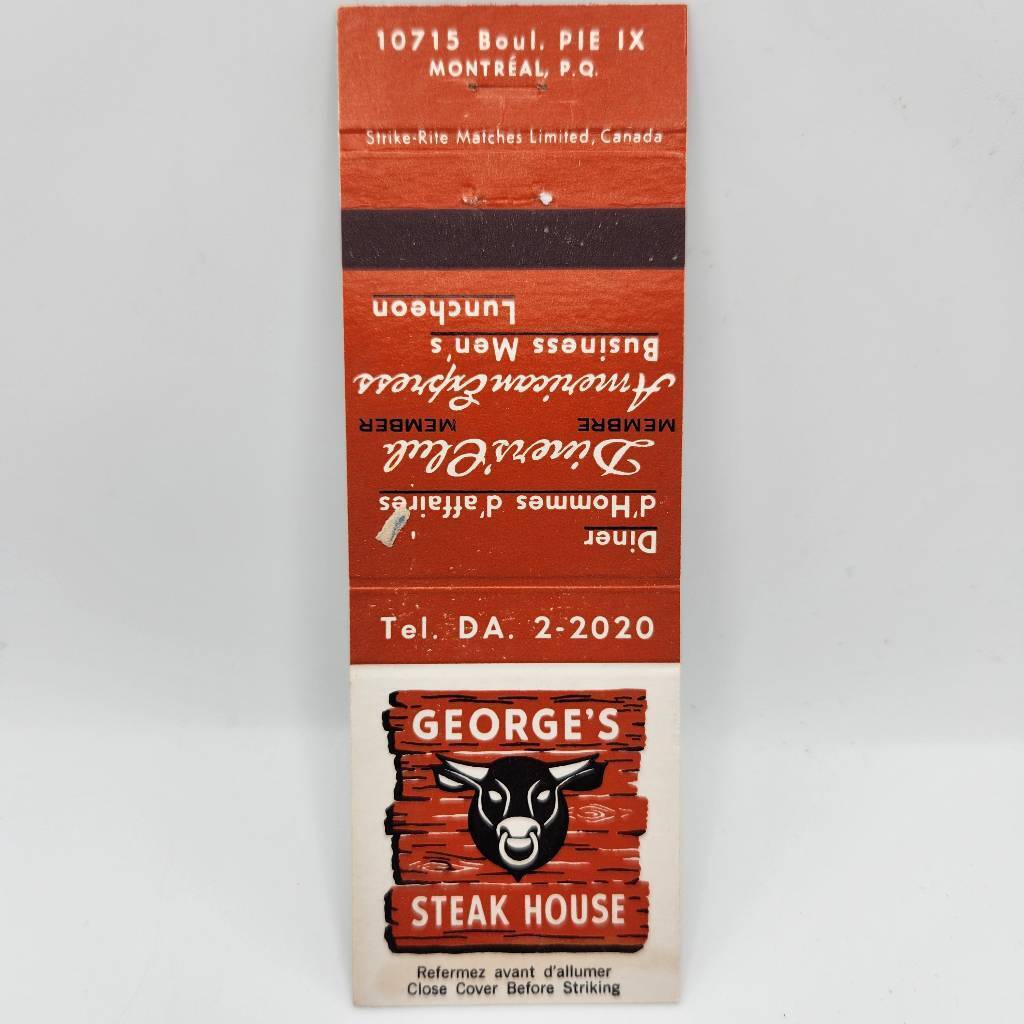 Vintage Matchcover George\'s Steak House 10715 Boul PIE IX Montreal Quebec Canada