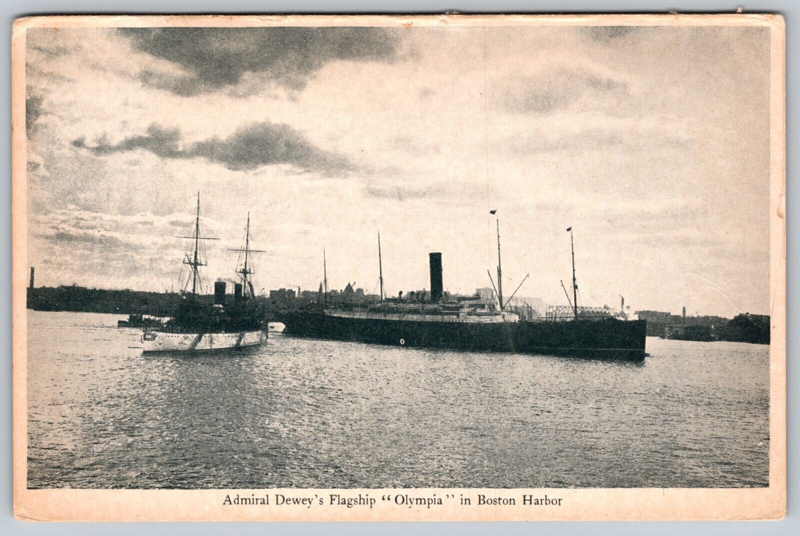 Olympia Admiral Dewey\'s Flagship In Boston Harbor c1900\'s Vintage Postcard