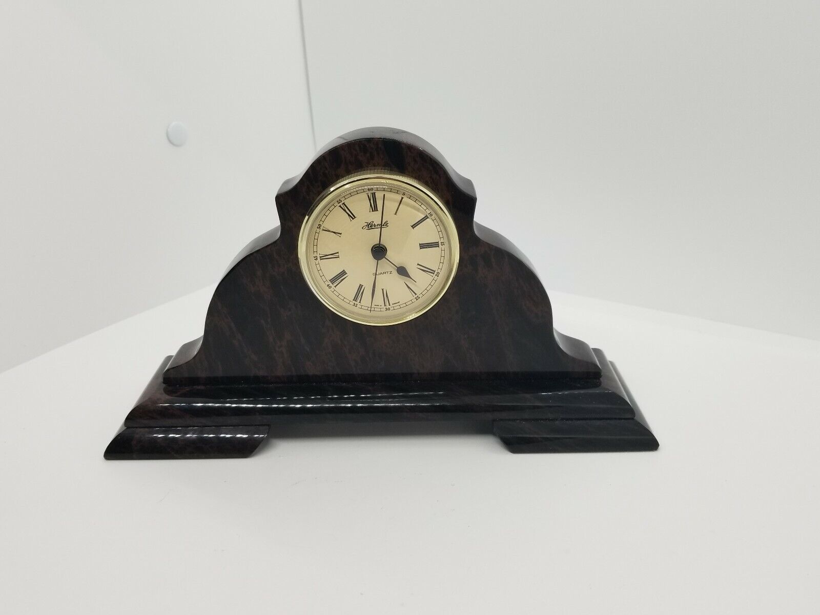 Vintage Hermle Solid Marble Mantel / Desk Clock Quartz Made In Germany Rare