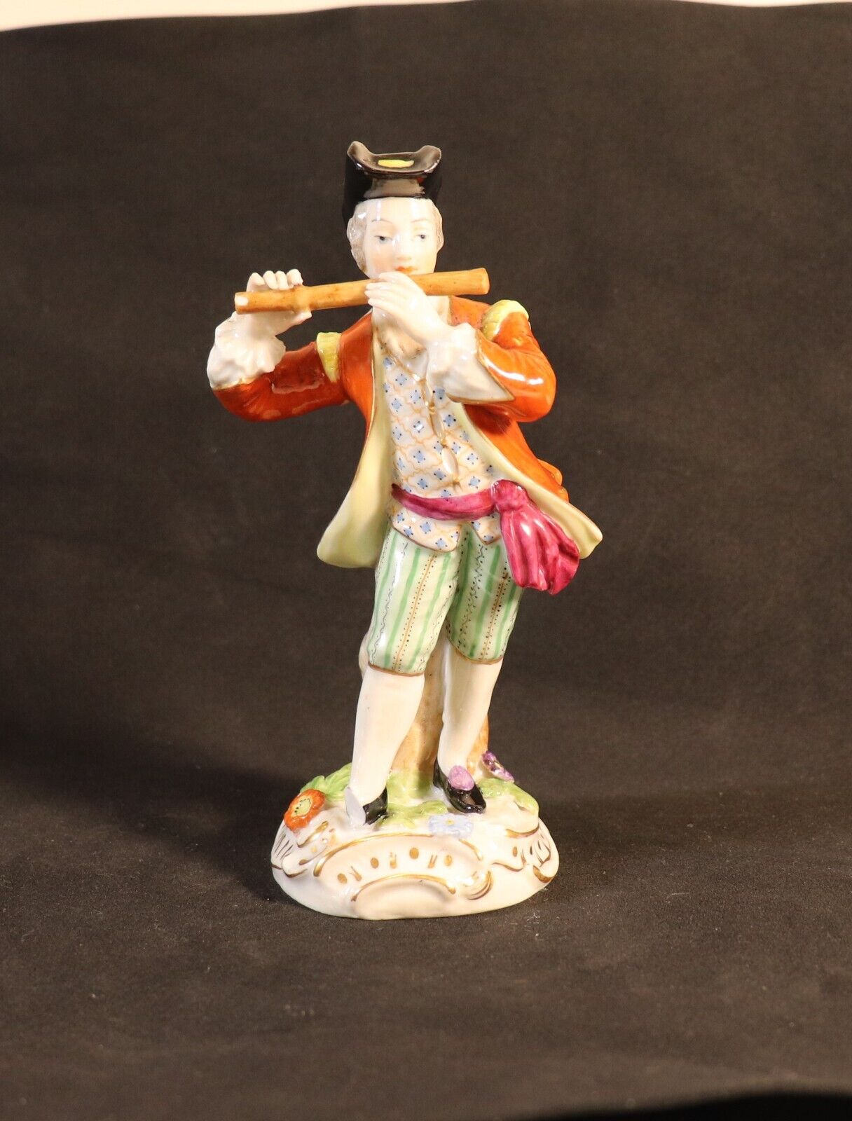 Antique Dresden Porcelain Figurine Colonial Gentleman Man Playing Flute