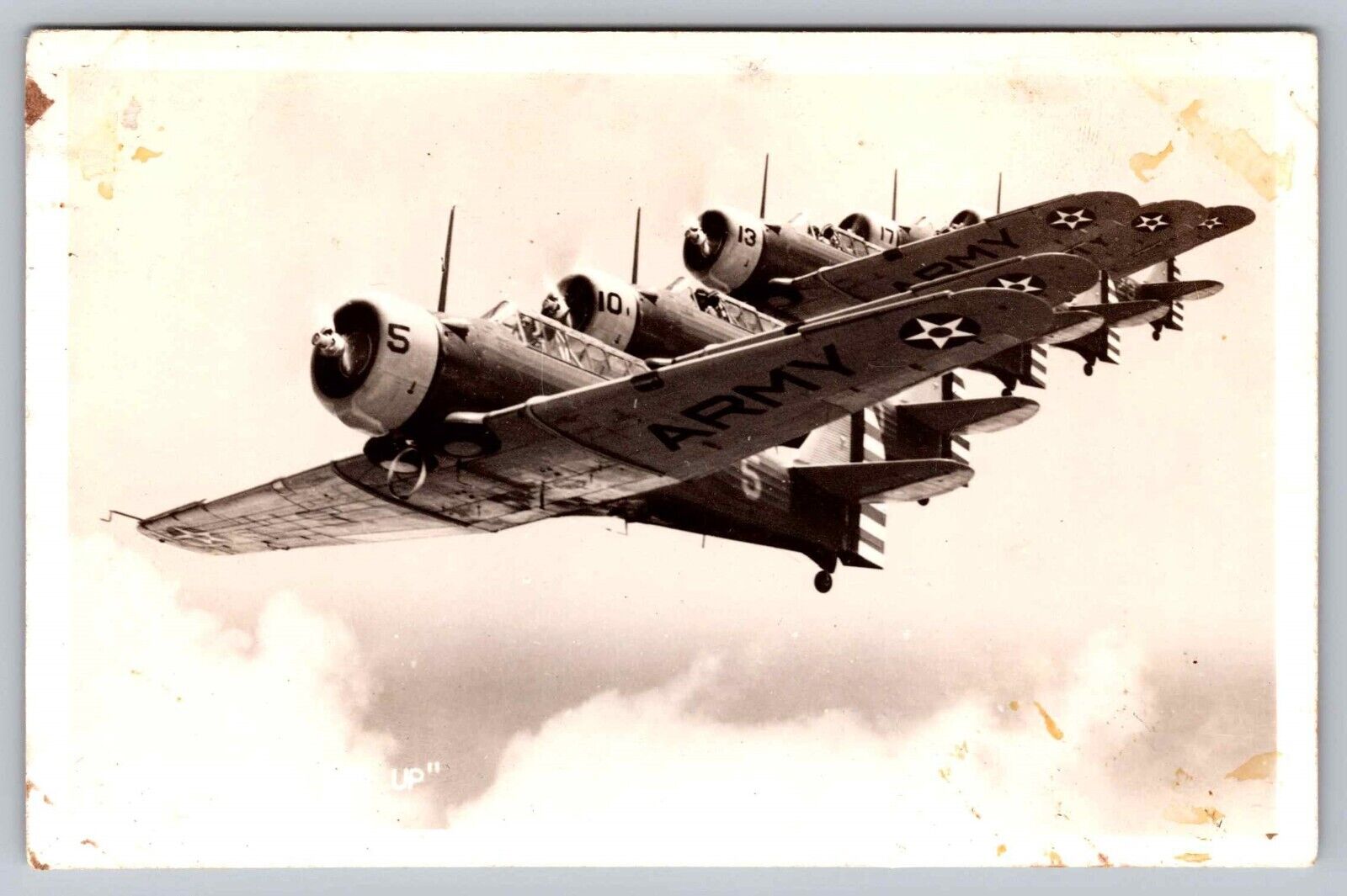 Postcard RPPC WWII US Army Fighter Planes Stacking Up in Formation