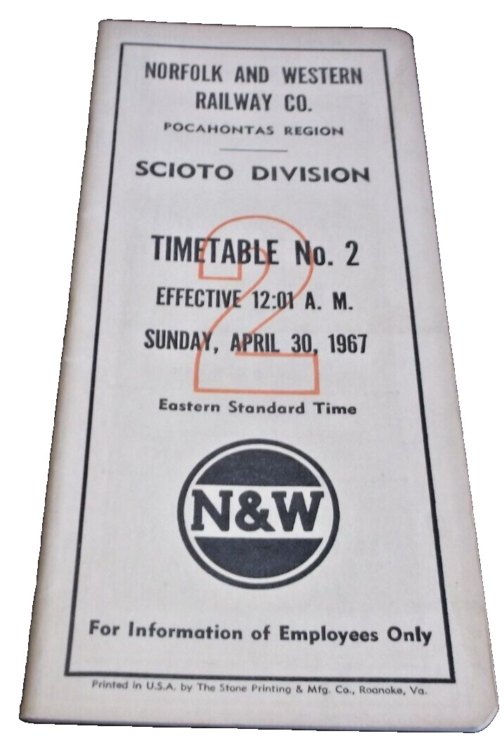 APRIL 1967 NORFOLK & WESTERN N&W SCIOTO DIVISION EMPLOYEE TIMETABLE #2