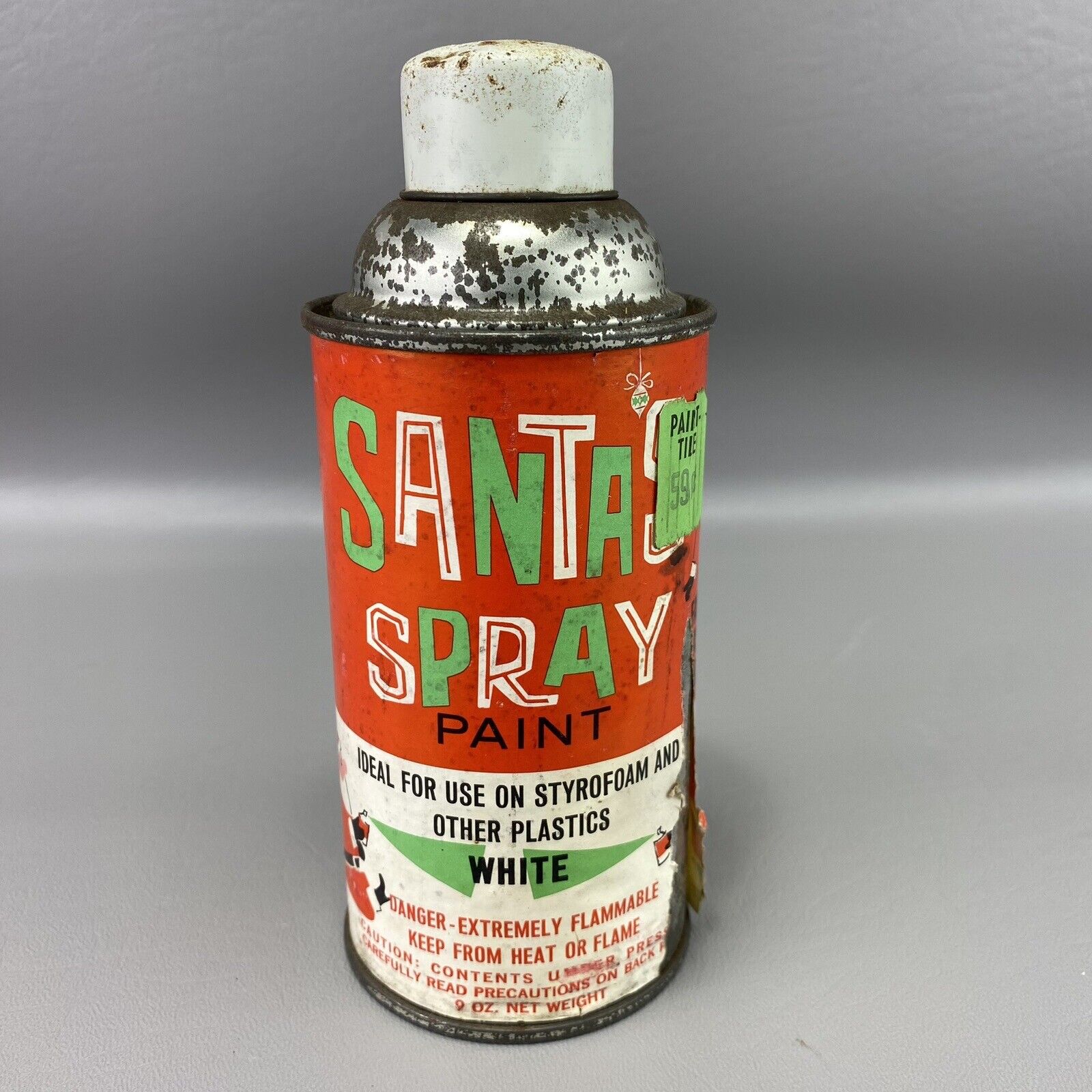 New Old Stock Vintage Santa\'s Spray Paint White Can Christmas Decoration NOS