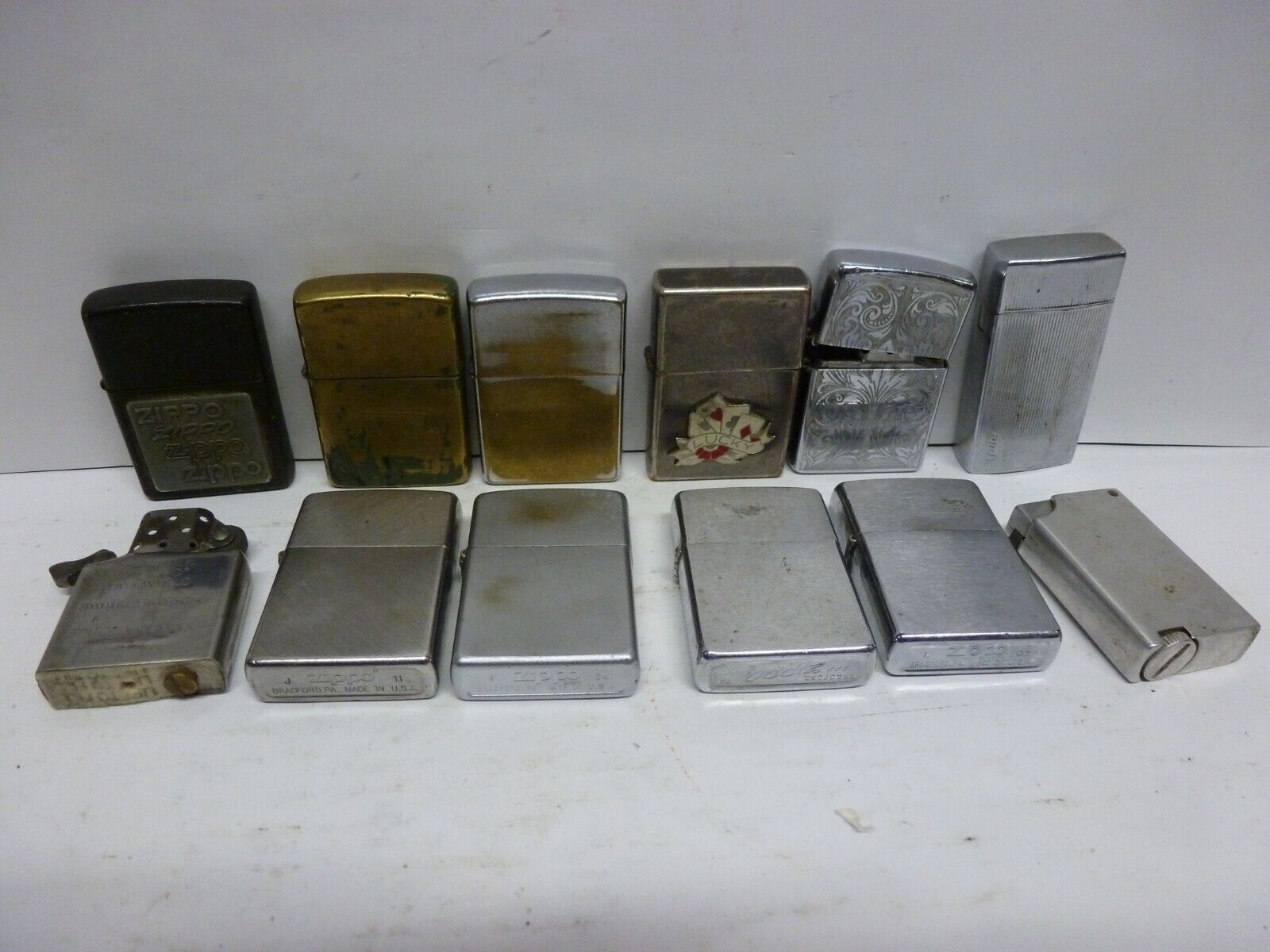 Lot of 11 Assorted Pocket Lighters Zippo Bic For Parts or Repair
