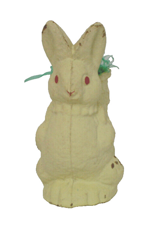 Vintage 1940s Paper Mache Candy Container Bunny Yellow Rabbit Easter Red Eyes