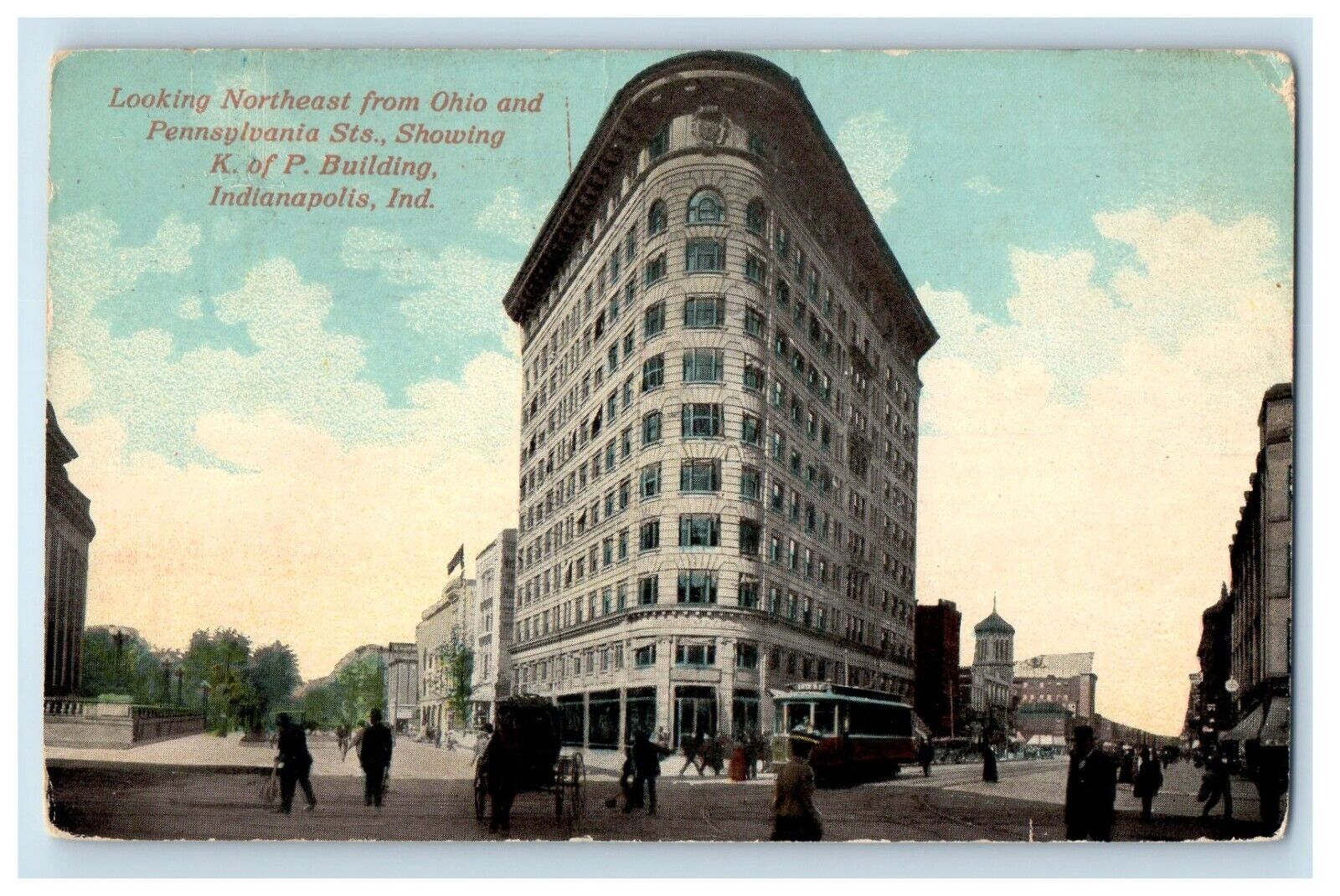 1913 Looking Northeast Ohio Penn Sts. K & P Building Indianapolis IN Postcard