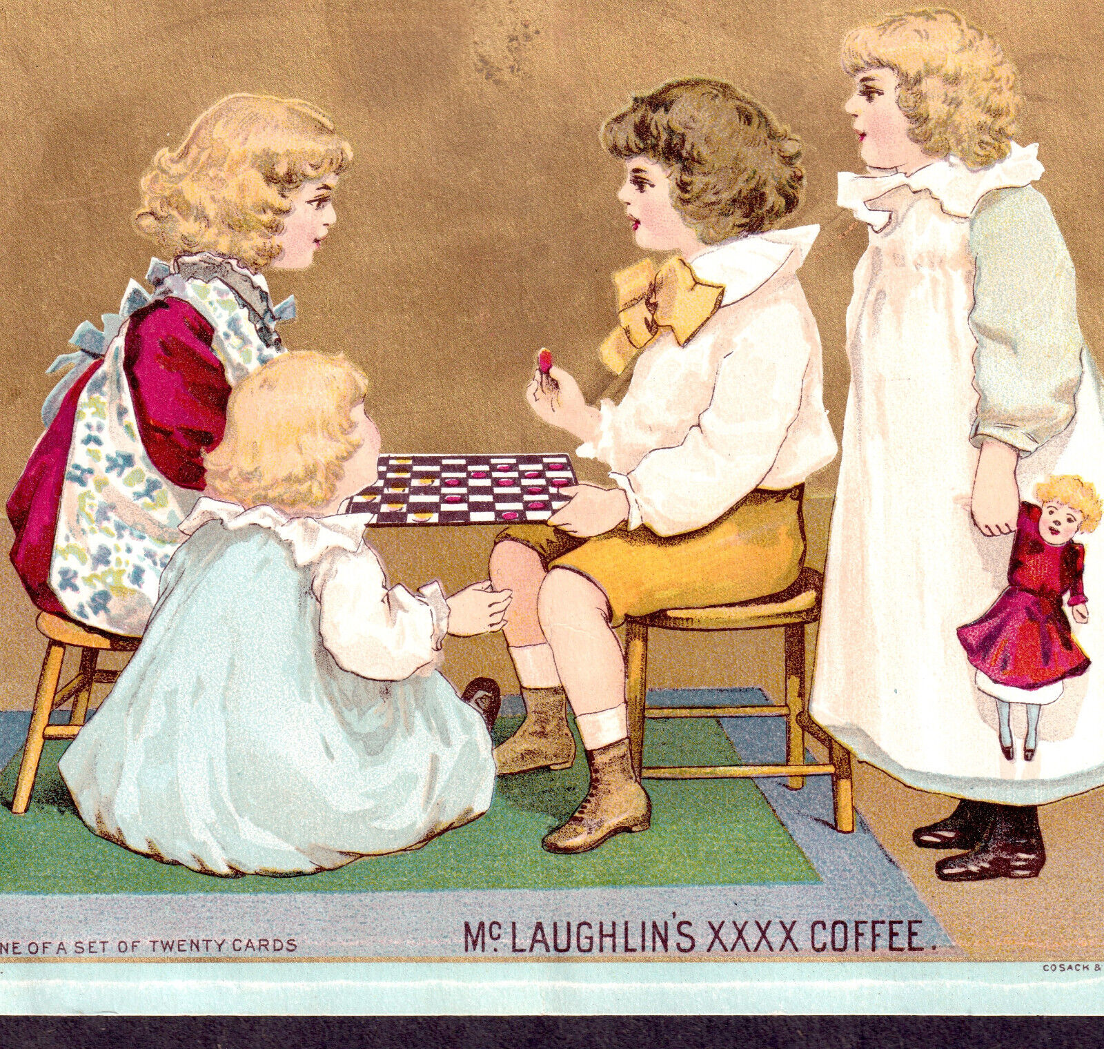 Antique Checkers 1892 Chicago McLaughlins Coffee Children Play Doll Trade Card