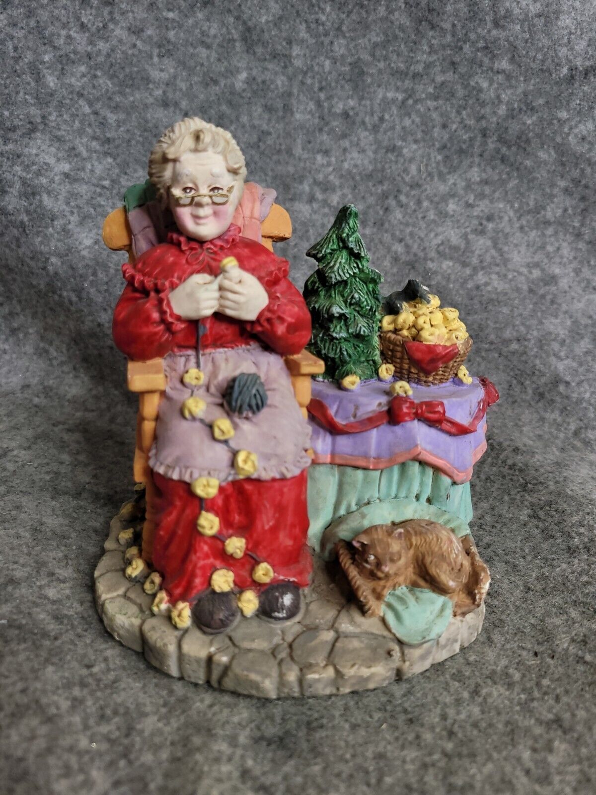 Vintage Grandma Stringing Popcorn for the Cheistmas Tree Figurine Holidays