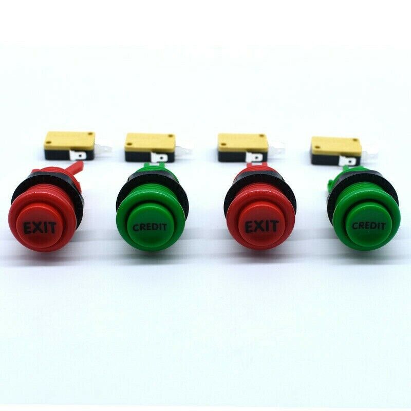 HAPP Style Arcade Game Push Buttons EXIT Credit Red Green Microswitch JAMMA MAME