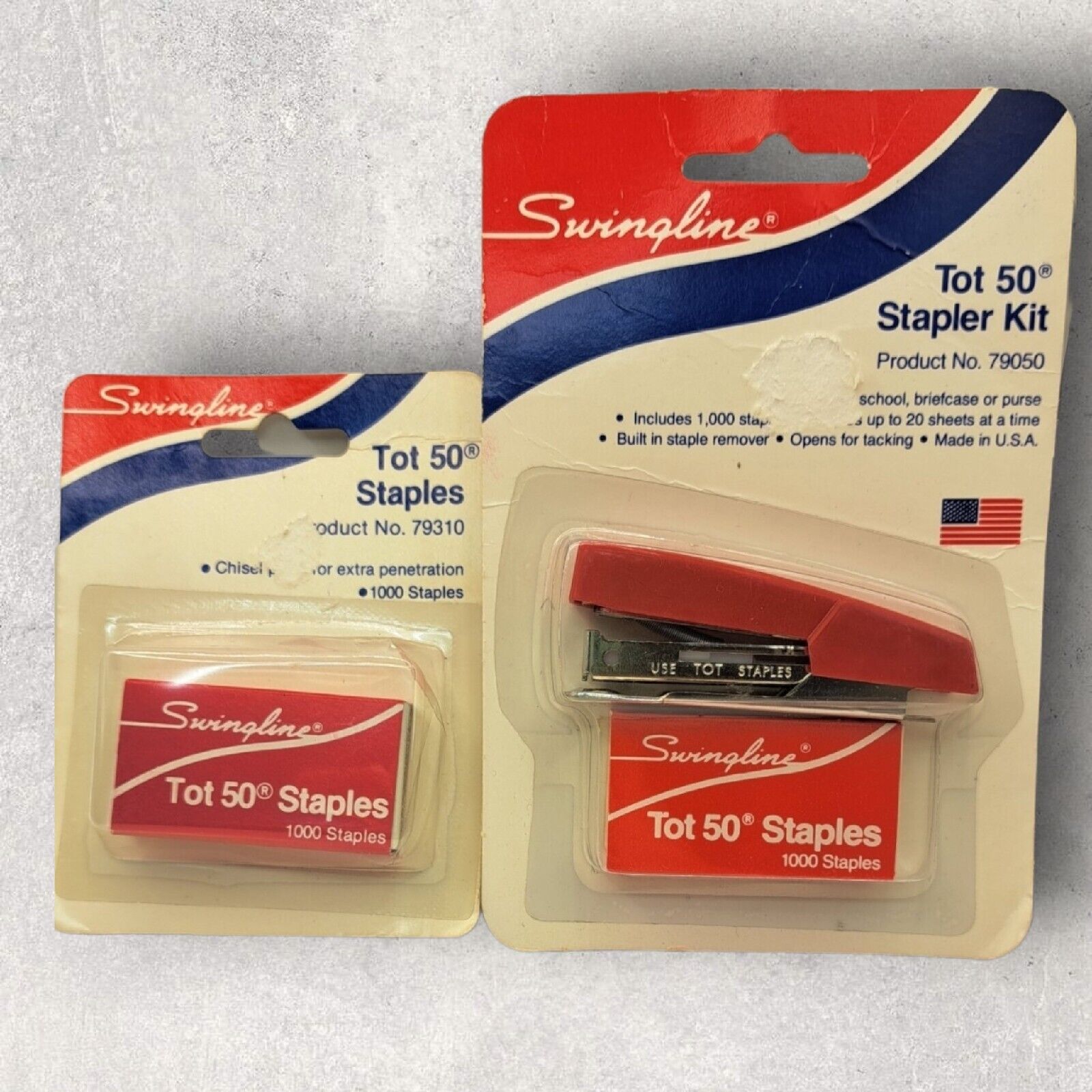 Vtg Swingline Tot 50 Stapler Travel Kit Mini Red & Silver Bonus 1000 Staples