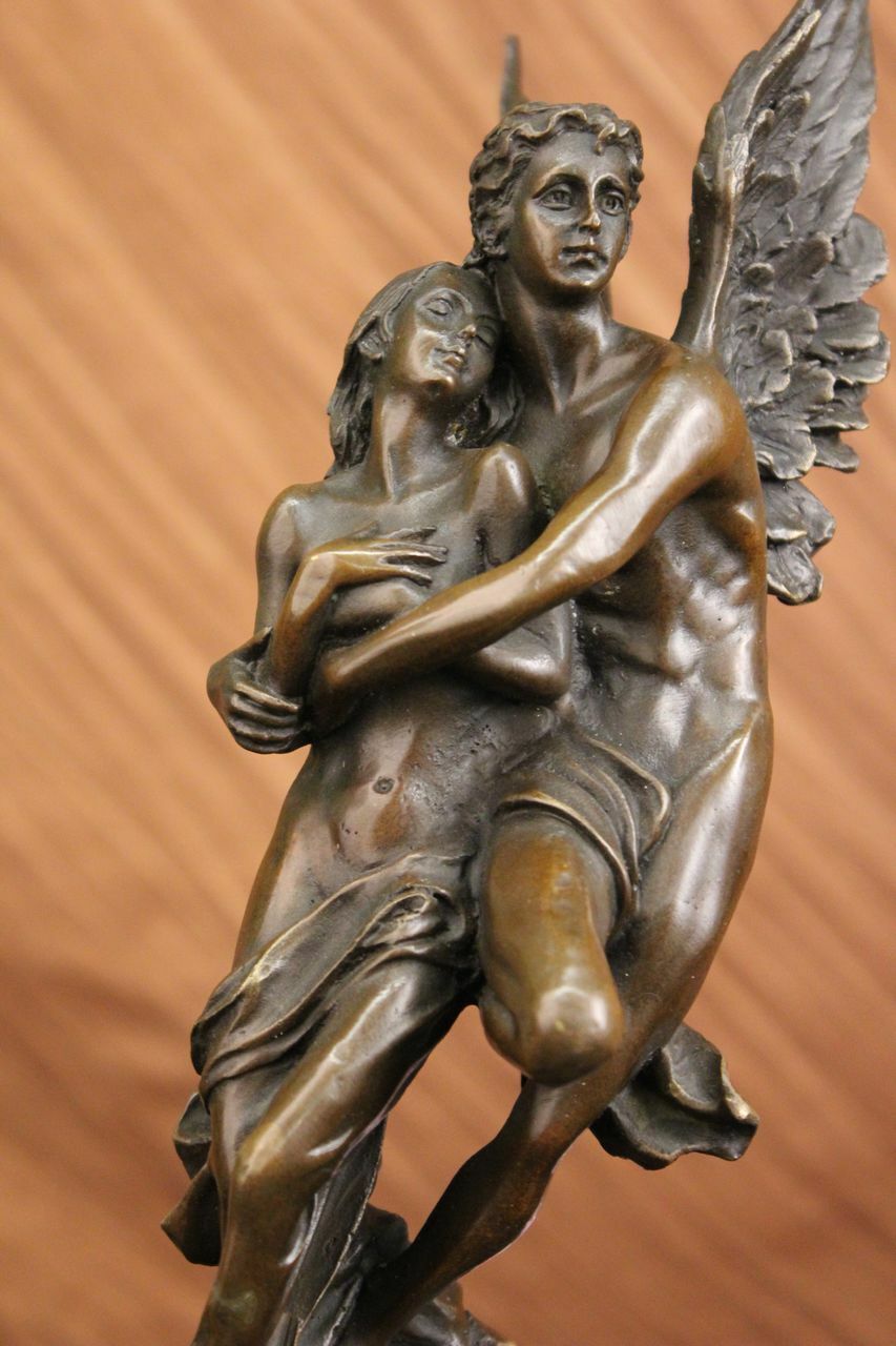Art Deco/Nouveau Cupid Psyche Eros Handmade by Lost Wax Method Bronze Statue Art