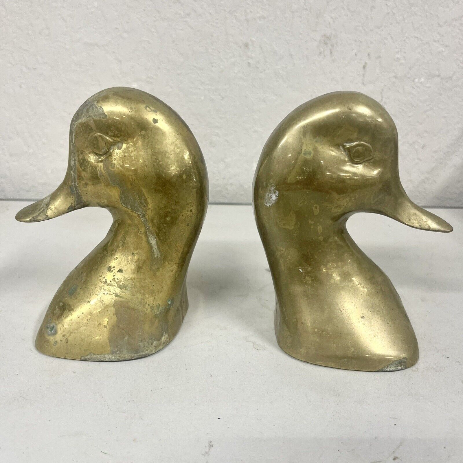 Vintsge MCM  Brass Duck Head Pair Of Bookend Solid Nautical Bird Statues HEAVY