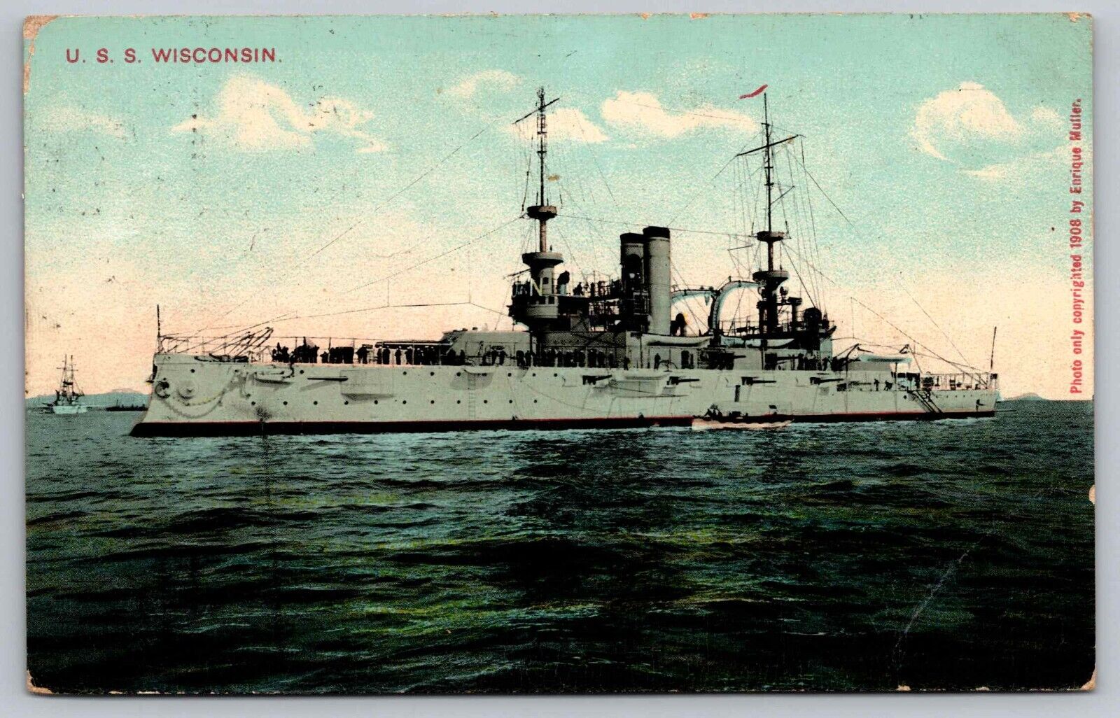 Postcard USS Wisconsin Military Ship Vessel