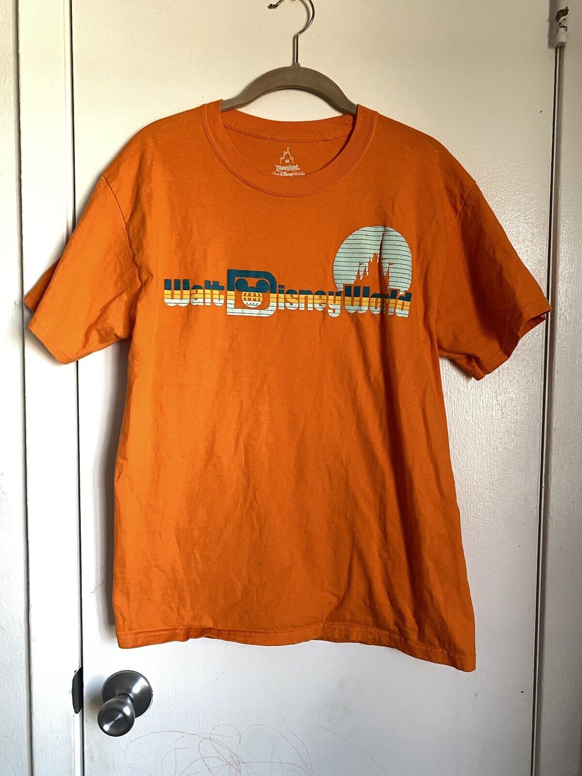 Vintage Walt Disney World Adult Tshirt Neon Orange Short Sleeve Size M