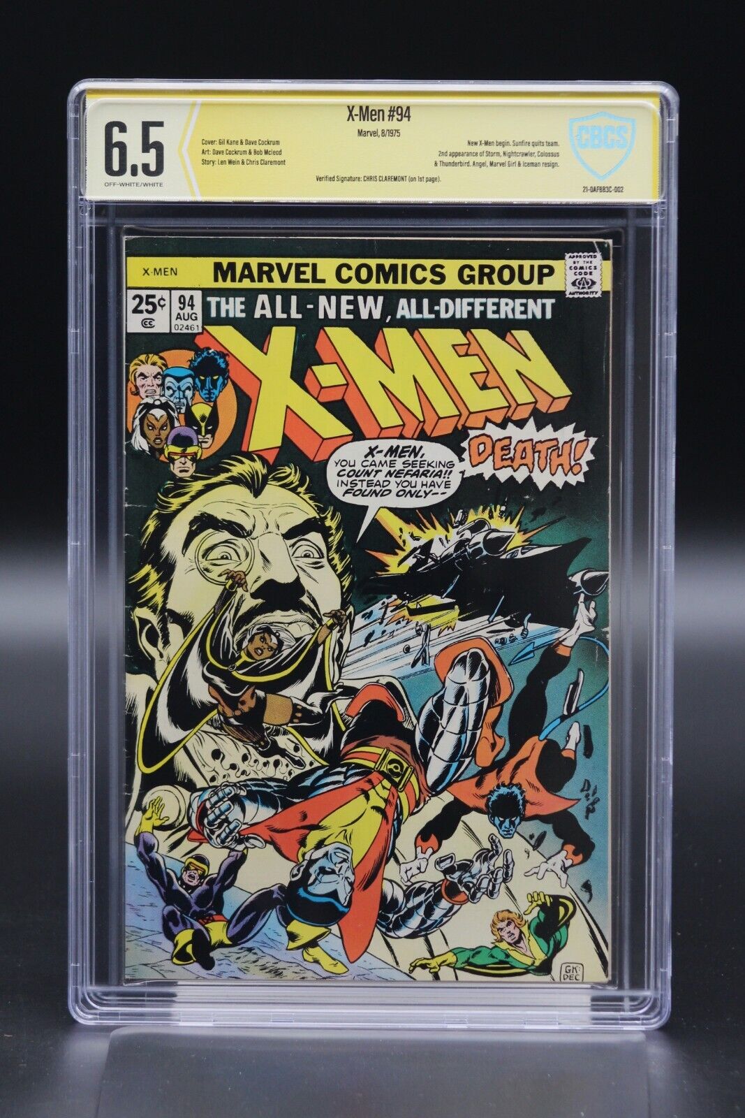 X-Men (1963) #94 CBCS 6.5 New Yellow Lbl Signed Claremont OW/WH Pgs 2nd New Team
