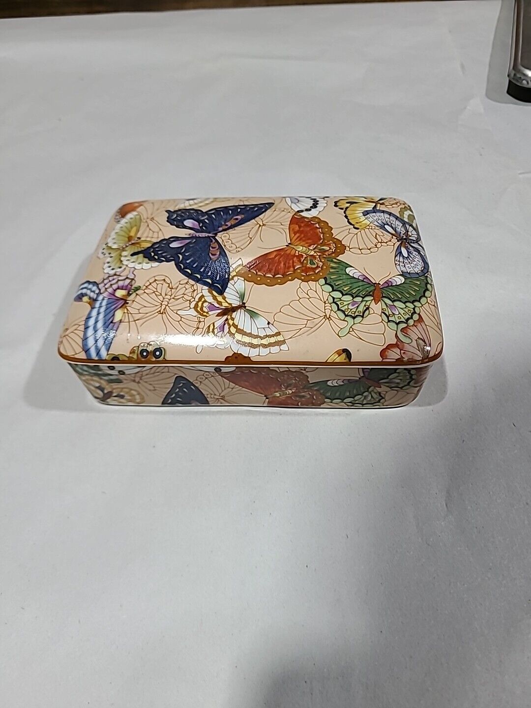 Vintage Neiman Marcus Porcelain Playing Card Butterfly Trinket Box 