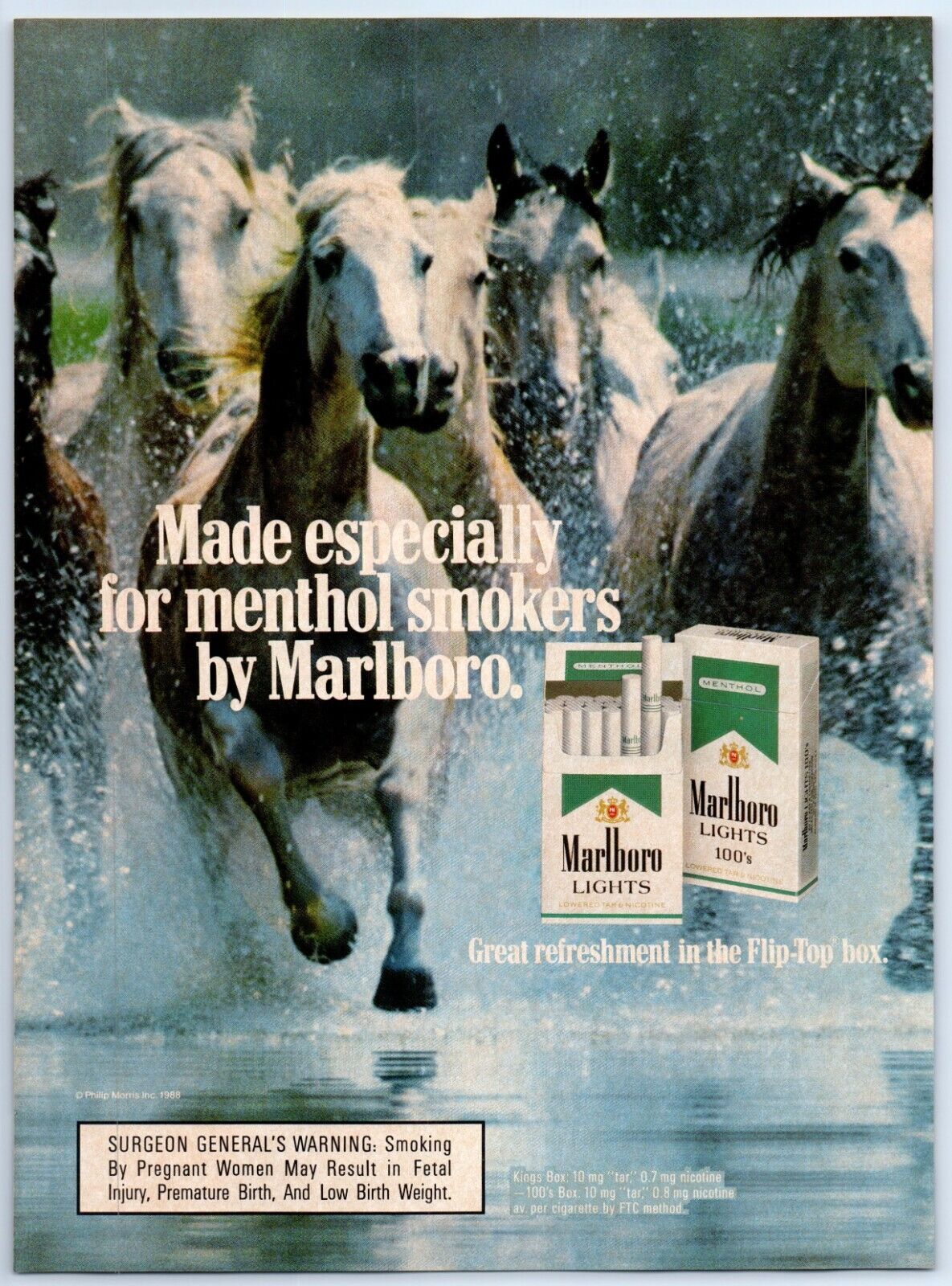 Marlboro Lights Menthol Cigarettes Horses Water 1988 Print Ad 8\