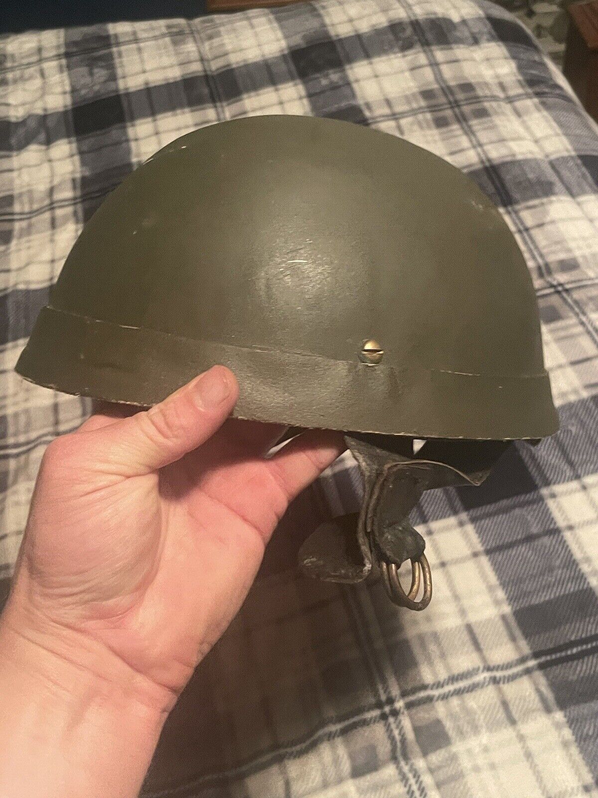 WWII British MK1  Paratroop Helmet With Leather Chinstrap (Repro) Size 7-3/4