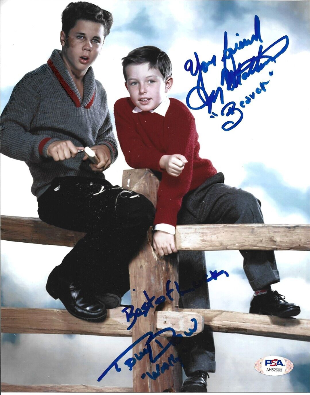 Jerry Mathers/Tony Dow Autographed 8x10 Photo With Inscriptions PSA/DNA