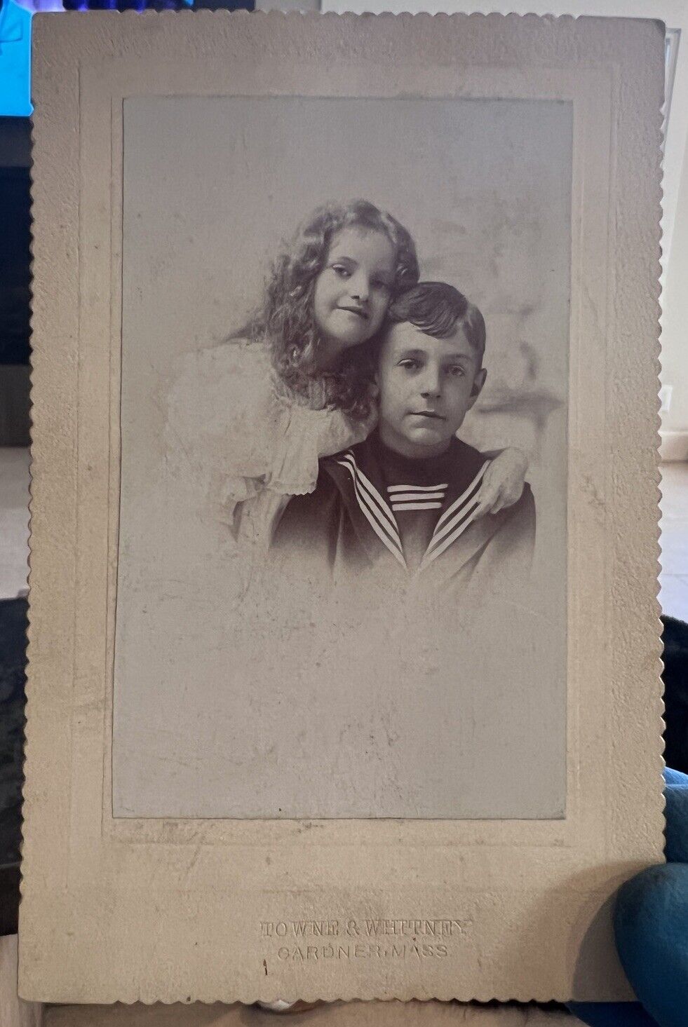c1880 Cute Little Boy Girl Towne & Whitney Gardner Massachusetts MA Cabinet Card