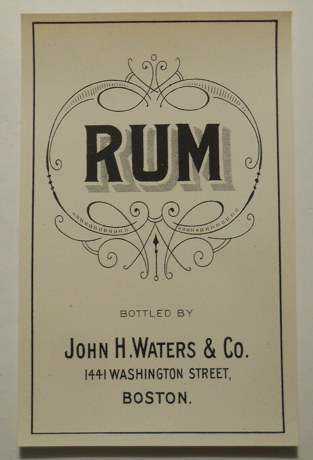1900\'s John H. Waters & Company Rum (Boston, Massachusetts) Bottle Label