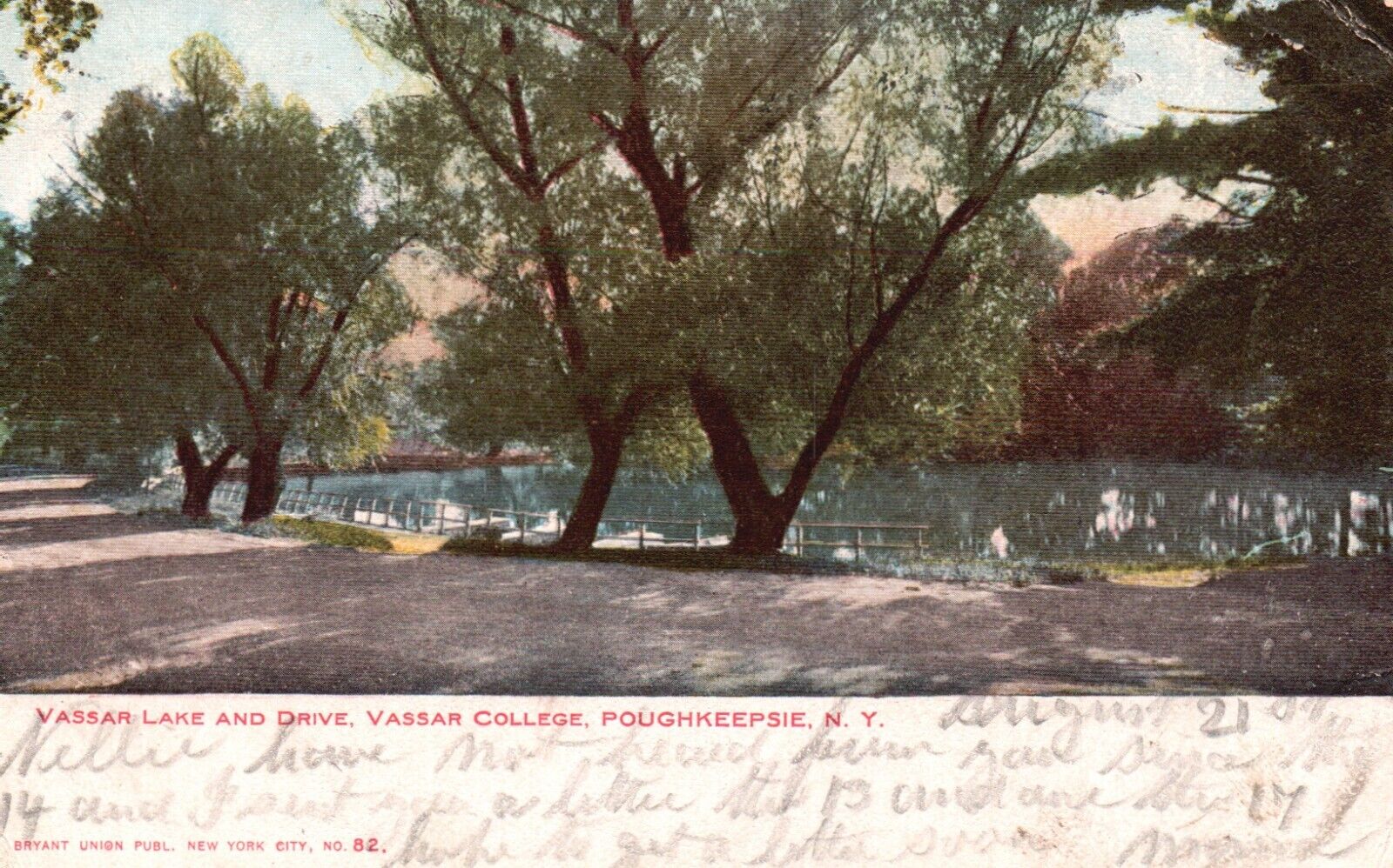 Postcard NY Poughkeepsie Vassar College Lake & Drive 1906 UDB Vintage PC J1186