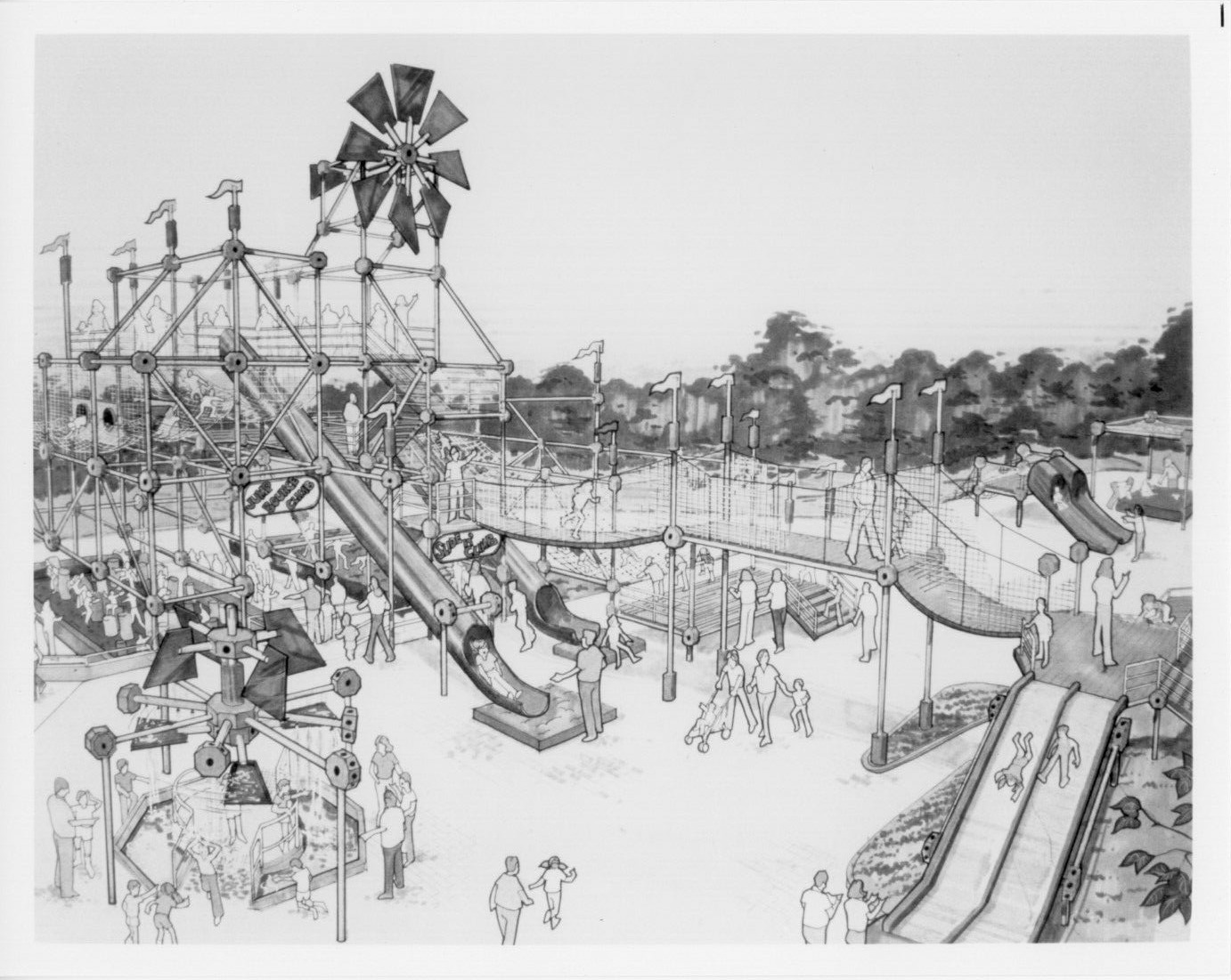 1984 Hanna Barbera Theme Park Concept Drawing Playground Area Press Photo 8x10