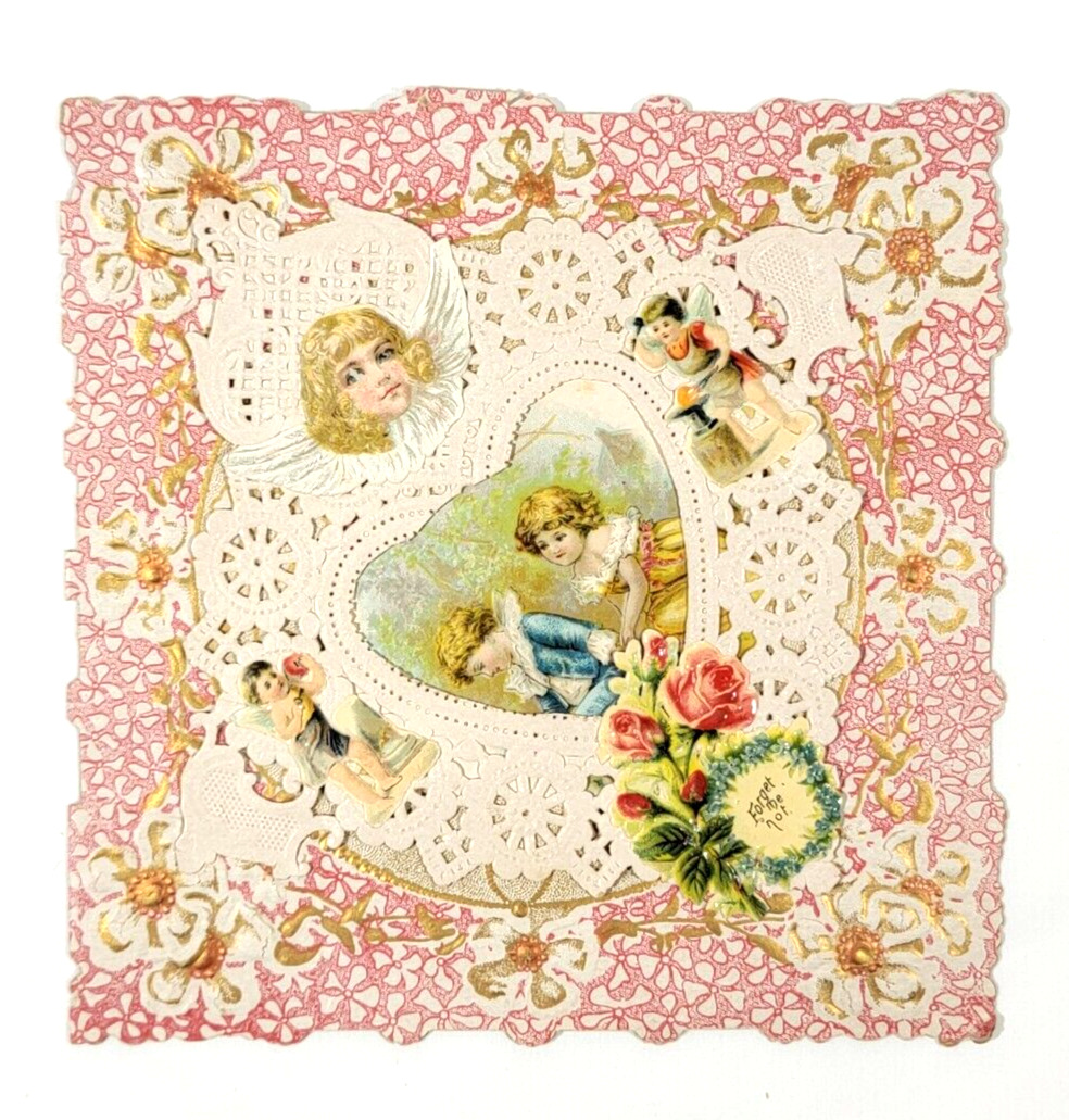 Antique Victorian Die Cut Paper Lace Valentine Card Embossed *10