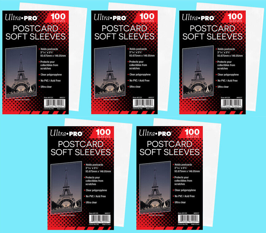 500 ULTRA PRO POSTCARD CLEAR SOFT SLEEVES 5 Packs Acid Free Collectible Archival