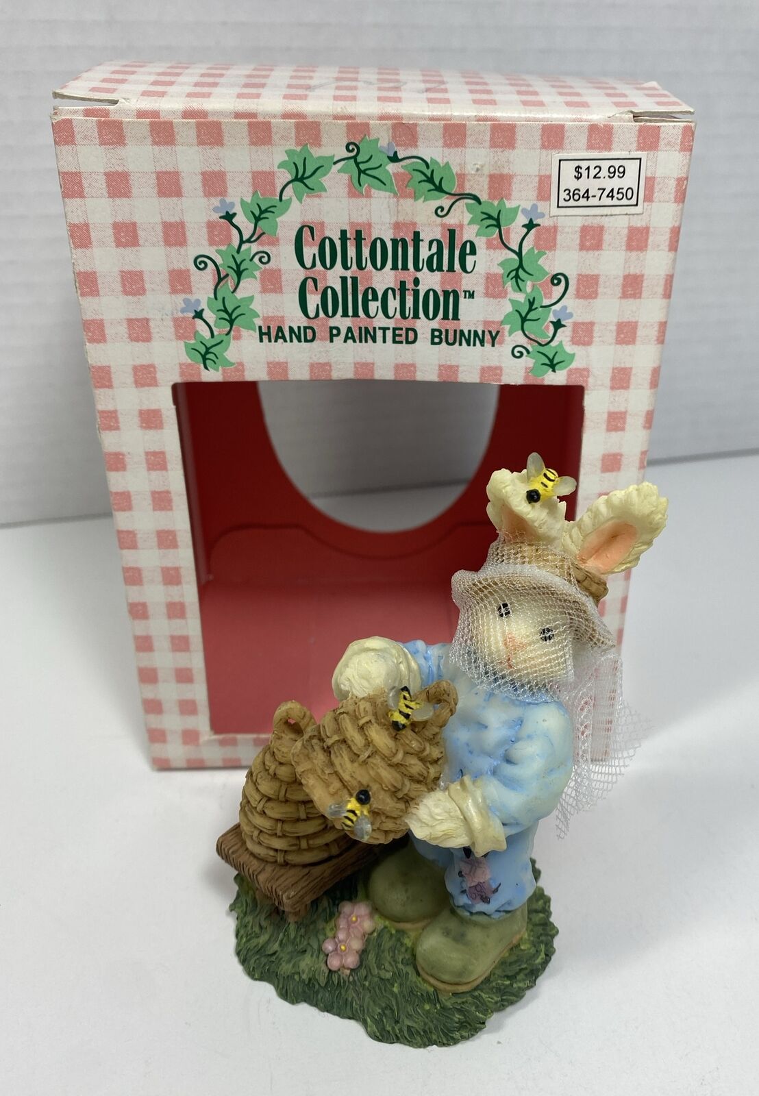 Vintage Cottontale Collection Hand Painted Easter Bunny Beekeeper Figurine w/box