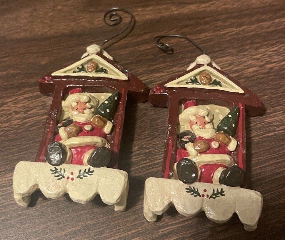 Set of 2 Kurt Adler Santa  Christmas Ornaments Sit-in in Window or Chimney 4\