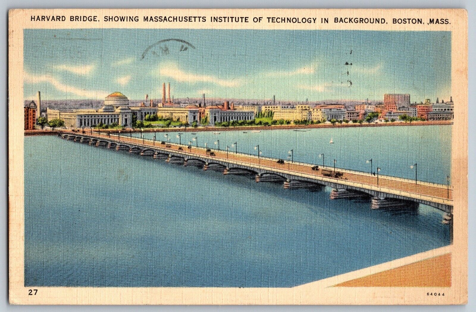 Boston, Massachusetts MA - Harvard Bridge - Longest Bridge - Vintage Postcard
