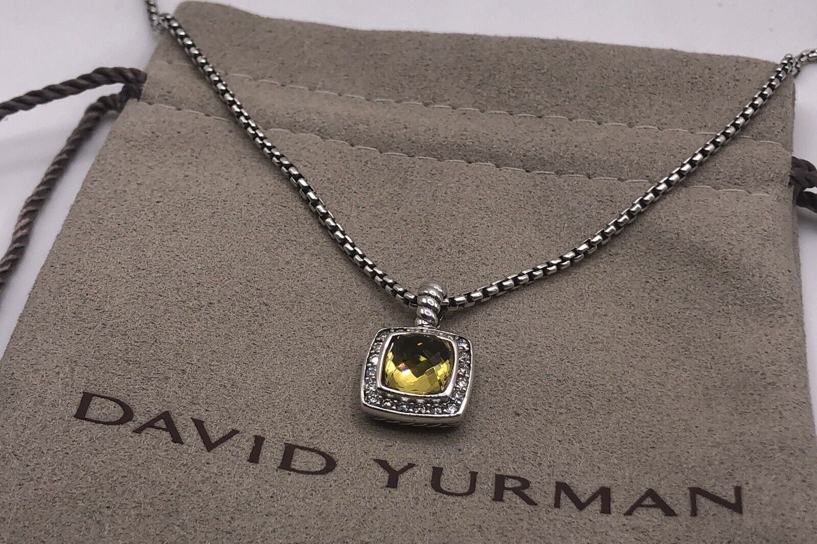 David Yurman Sterling Silver 7mm Albion Pendant Necklace Lemon Citrine & Diamond
