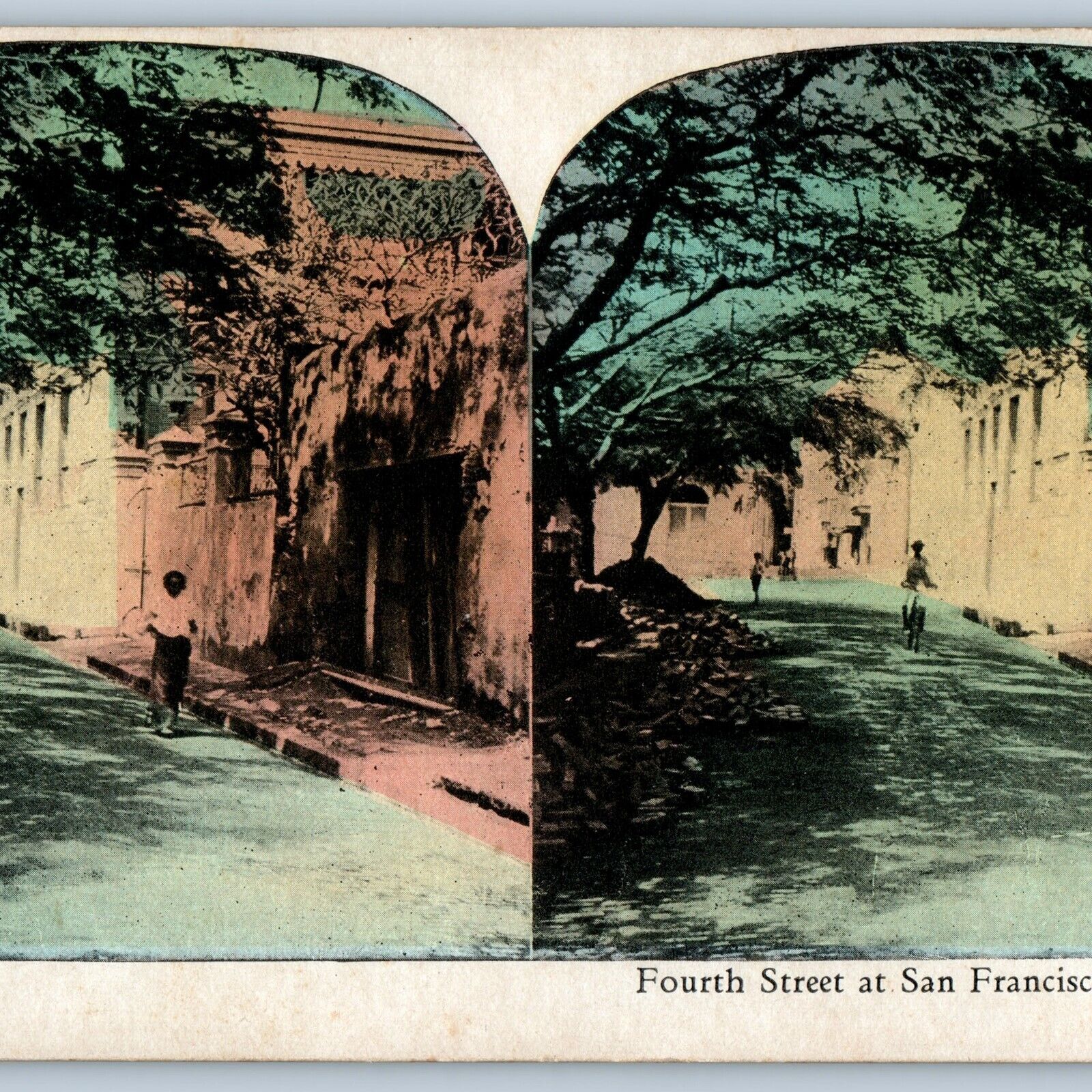 c1900s San Francisco Park Panama Canal 4th St Stereoview Street Colored Card V35