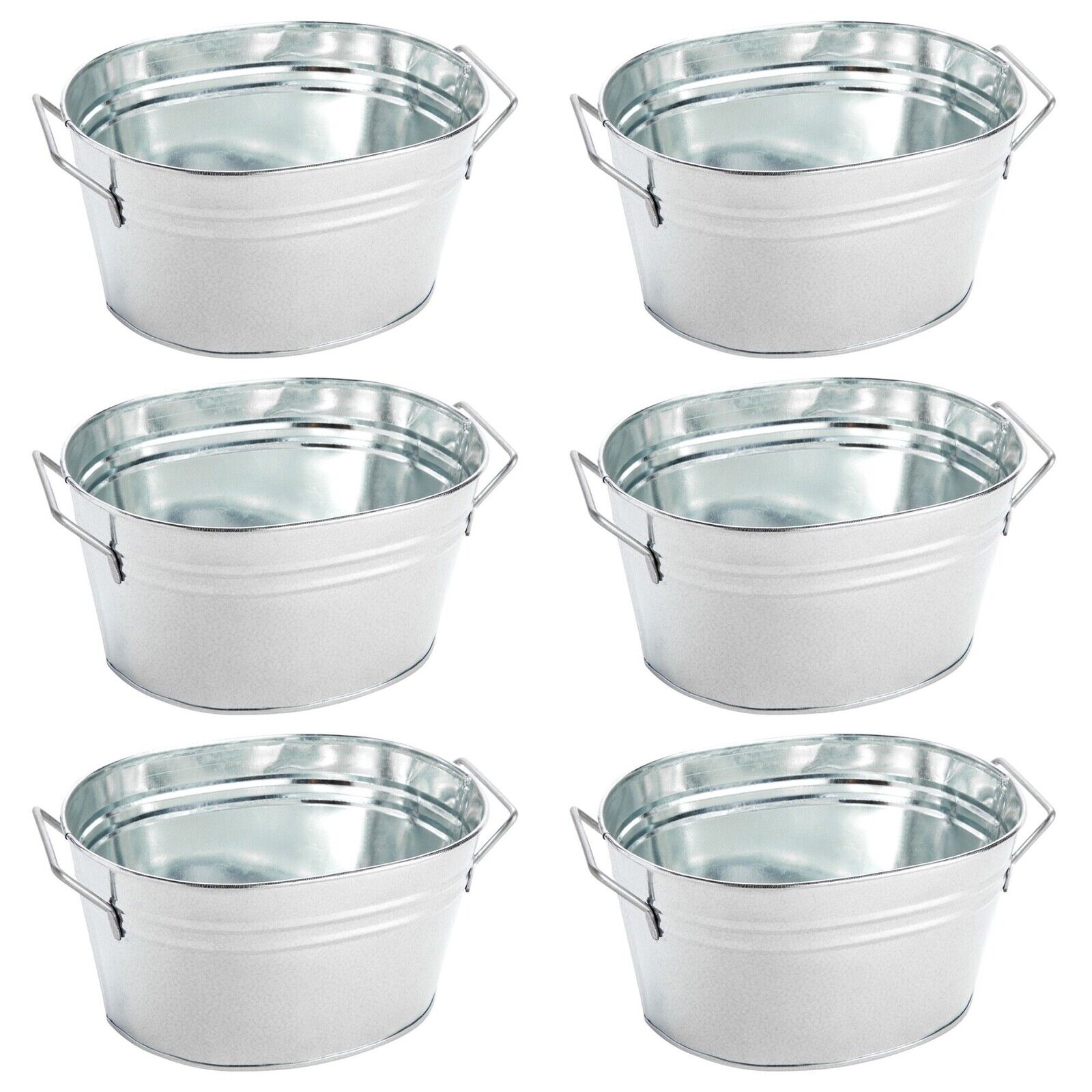 6 Pack Small Galvanized Buckets with Handles for Plants, Decor, 7.5 x 6.4 x 4 In