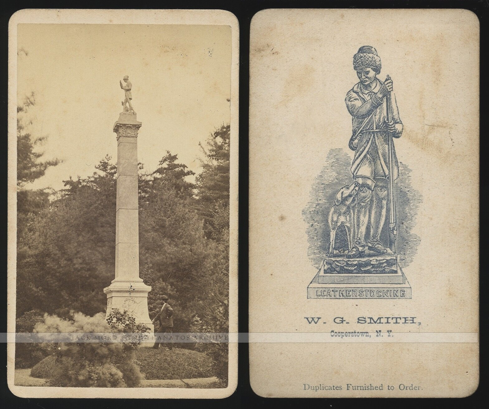 RARE CDV Leatherstocking Monument at Lakewood Cemetery James Fenimore Cooper