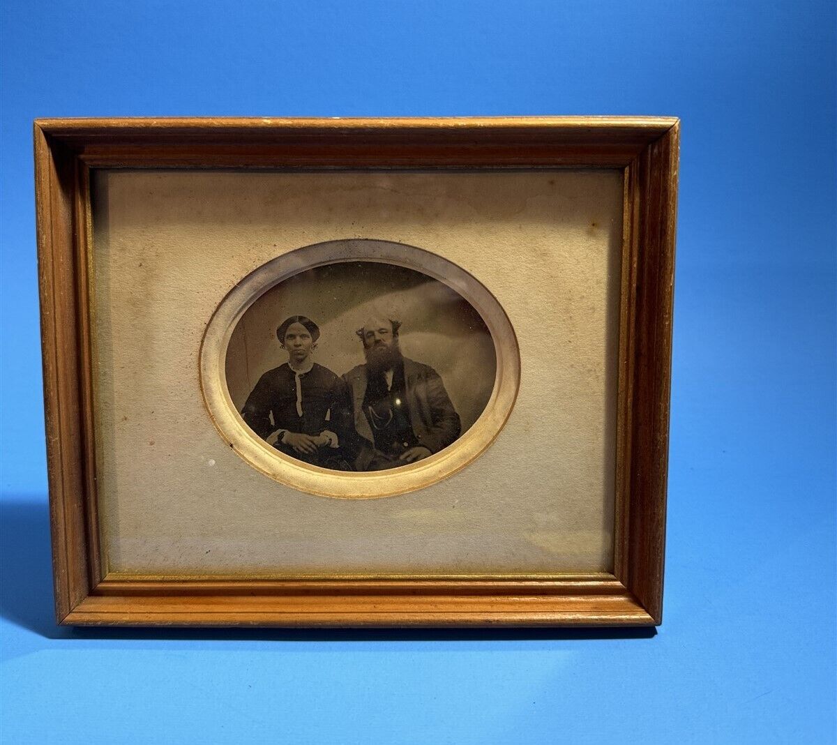 Antique Framed Ambrotype Photograph Scruffy Man & Wife